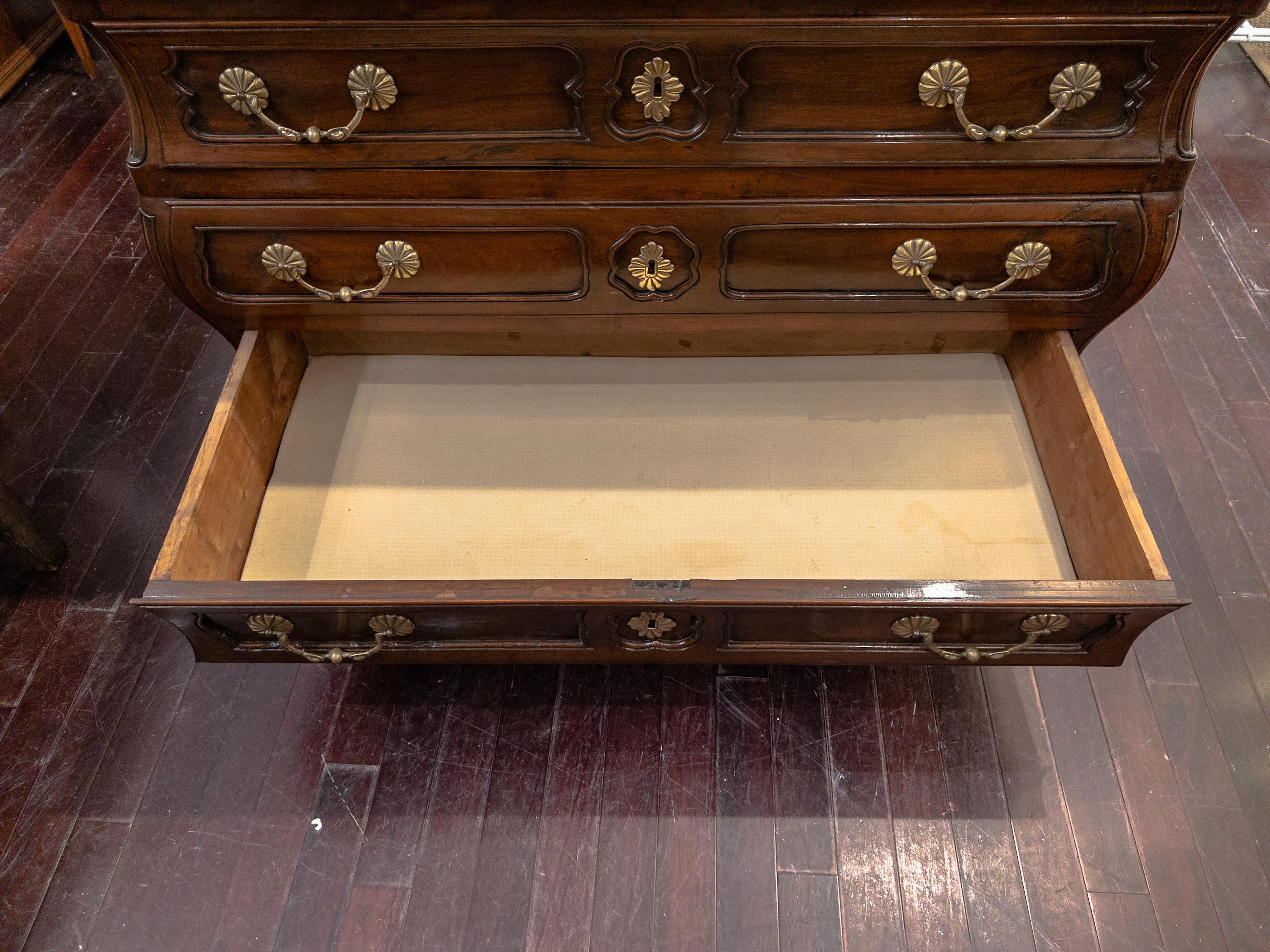 Brass 19th Century Three Drawer Provincial Commode For Sale