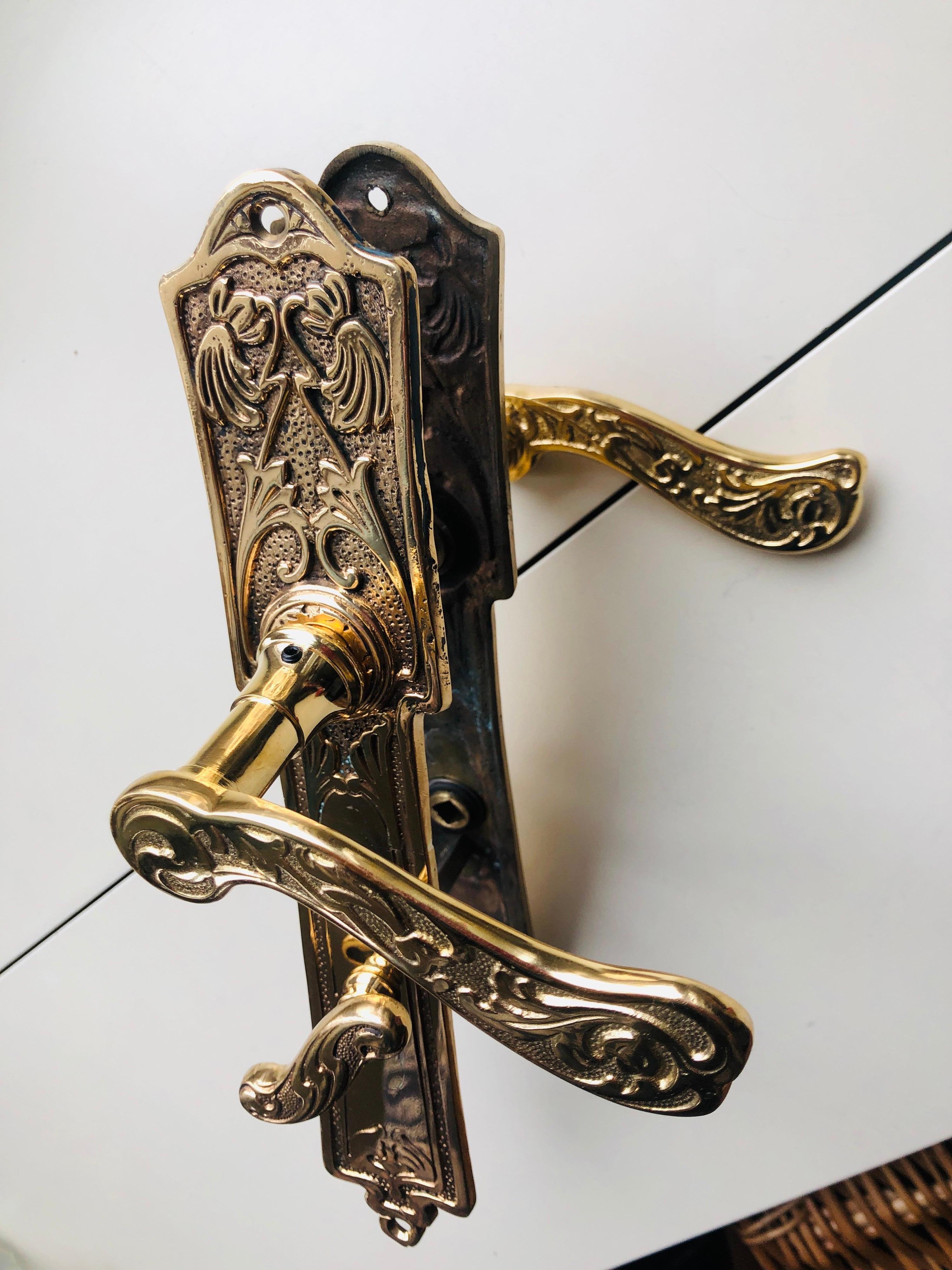 19th Century Three French Restored Brass Door Bathroom Handles In Good Condition For Sale In Sofia, BG