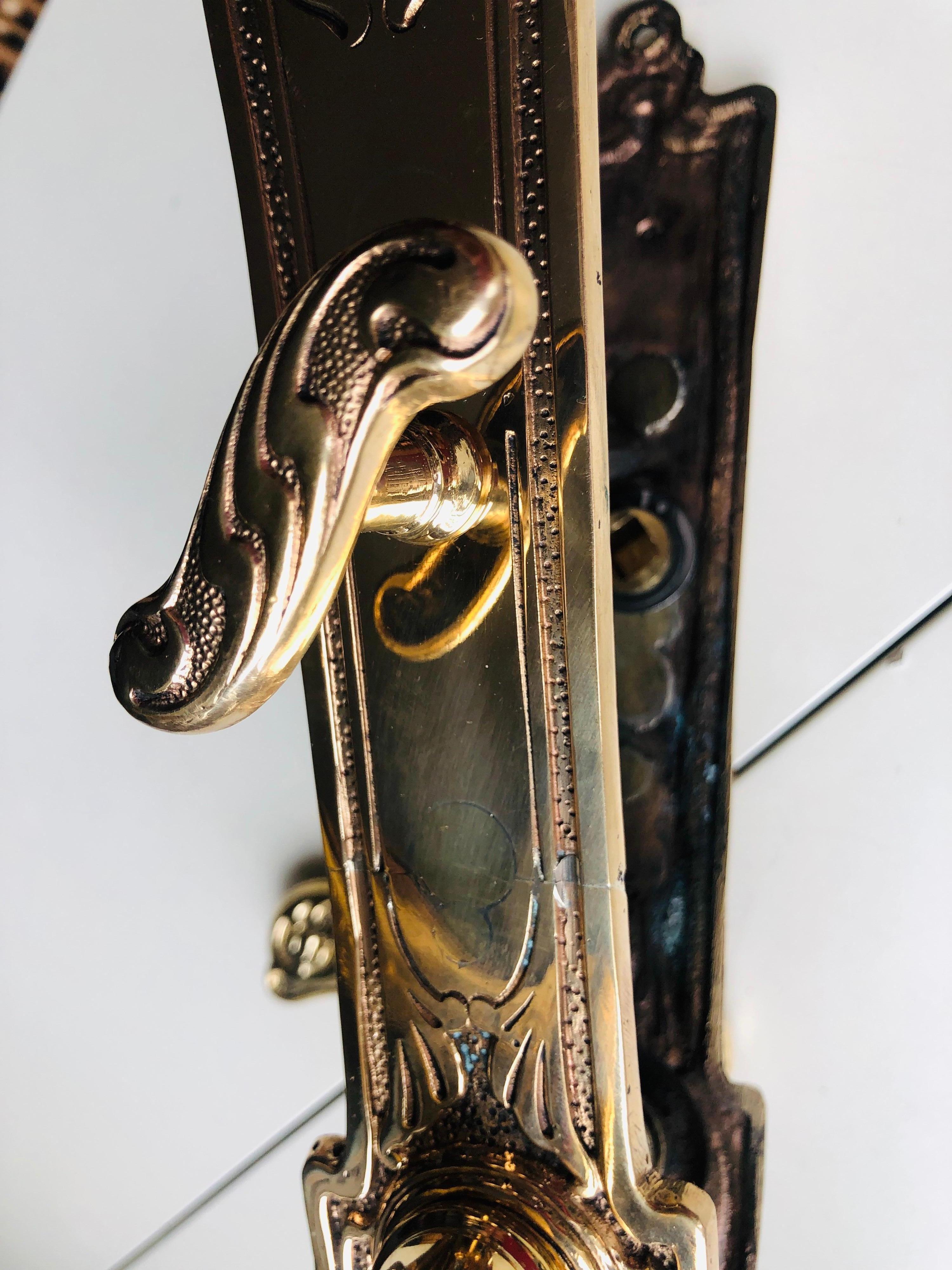 19th Century Three French Restored Brass Door Bathroom Handles For Sale 1
