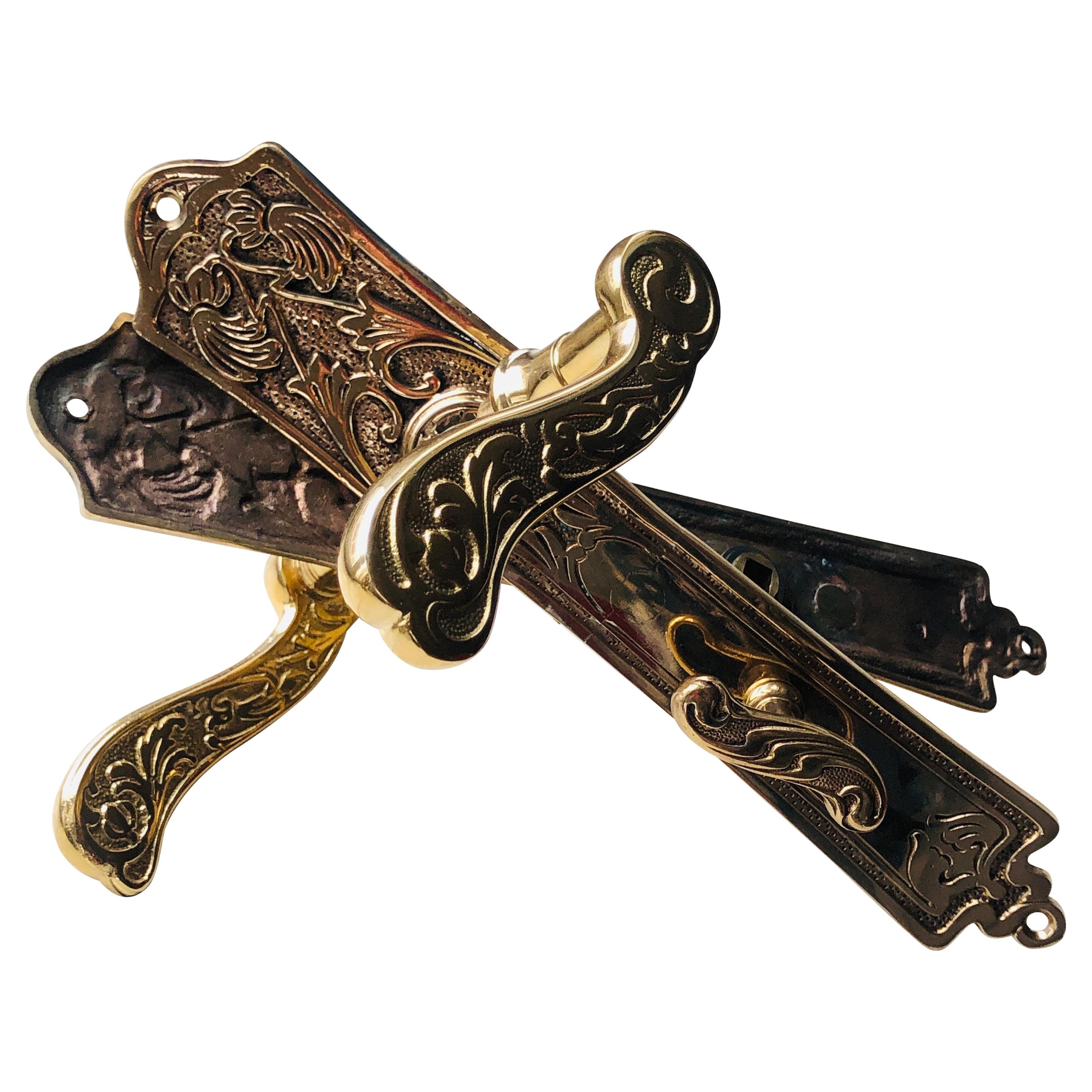 19th Century Three French Restored Brass Door Bathroom Handles For Sale