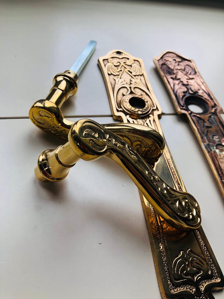 19th Century Three French Restored Brass Door Classic Handles For Sale