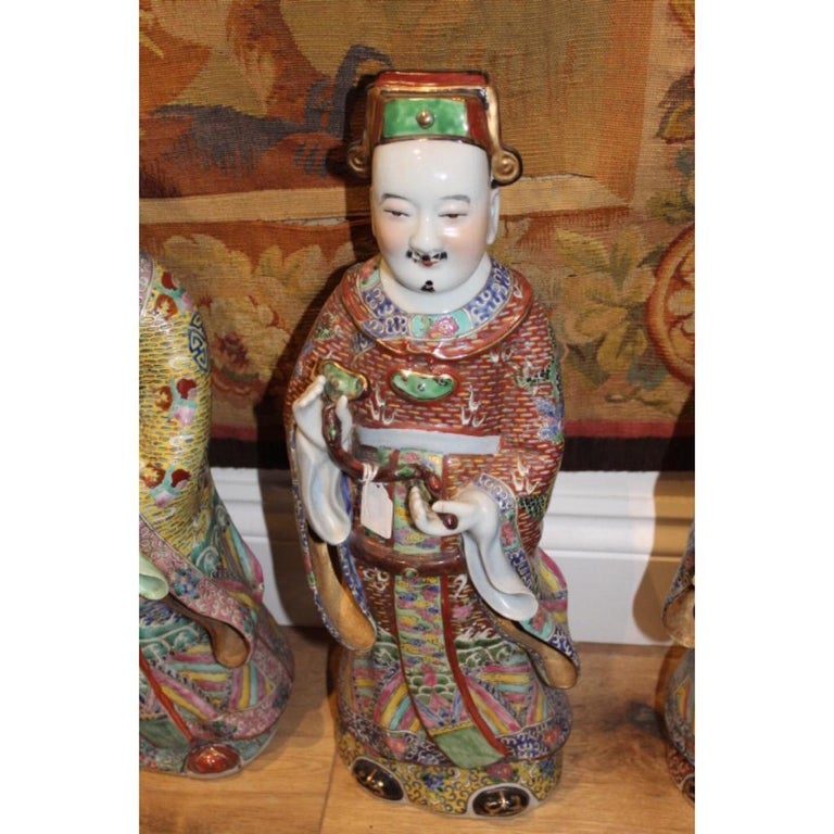 19th Century, Three Large Porcelain Statues Representing 'Sanxing