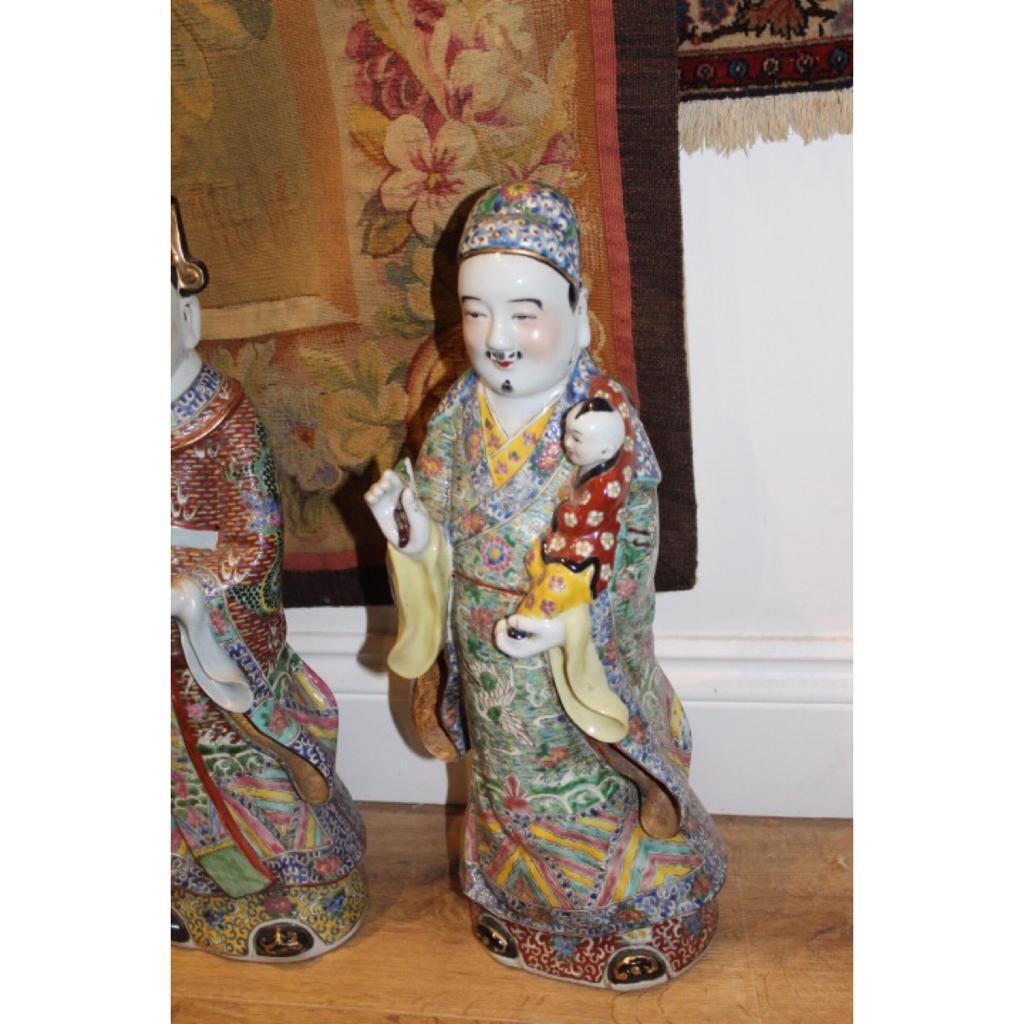 19th Century, Three Large Porcelain Statues Representing 'Sanxing', China In Good Condition For Sale In London, GB