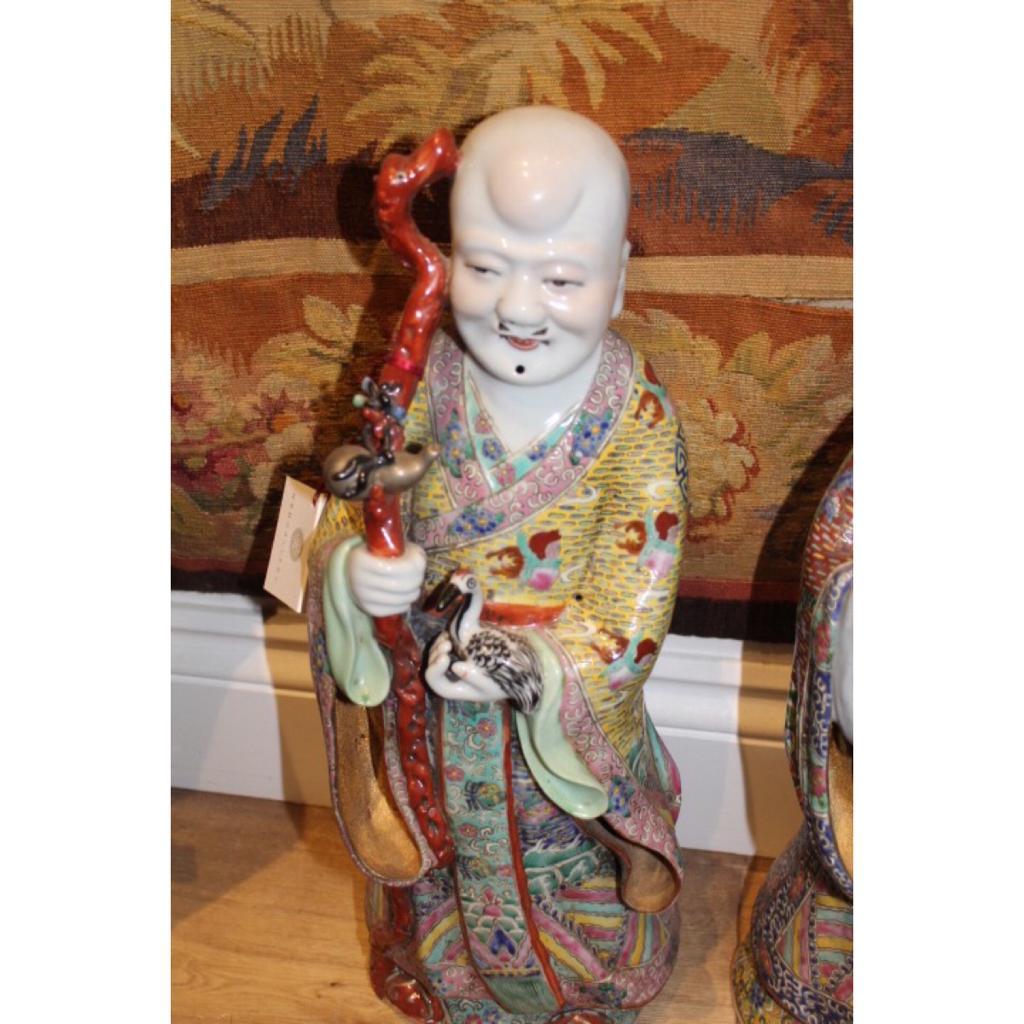 19th Century, Three Large Porcelain Statues Representing 'Sanxing', China For Sale 2