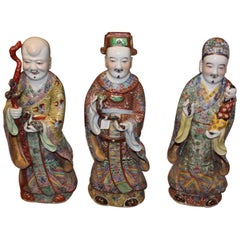 Antique 19th Century, Three Large Porcelain Statues Representing 'Sanxing', China