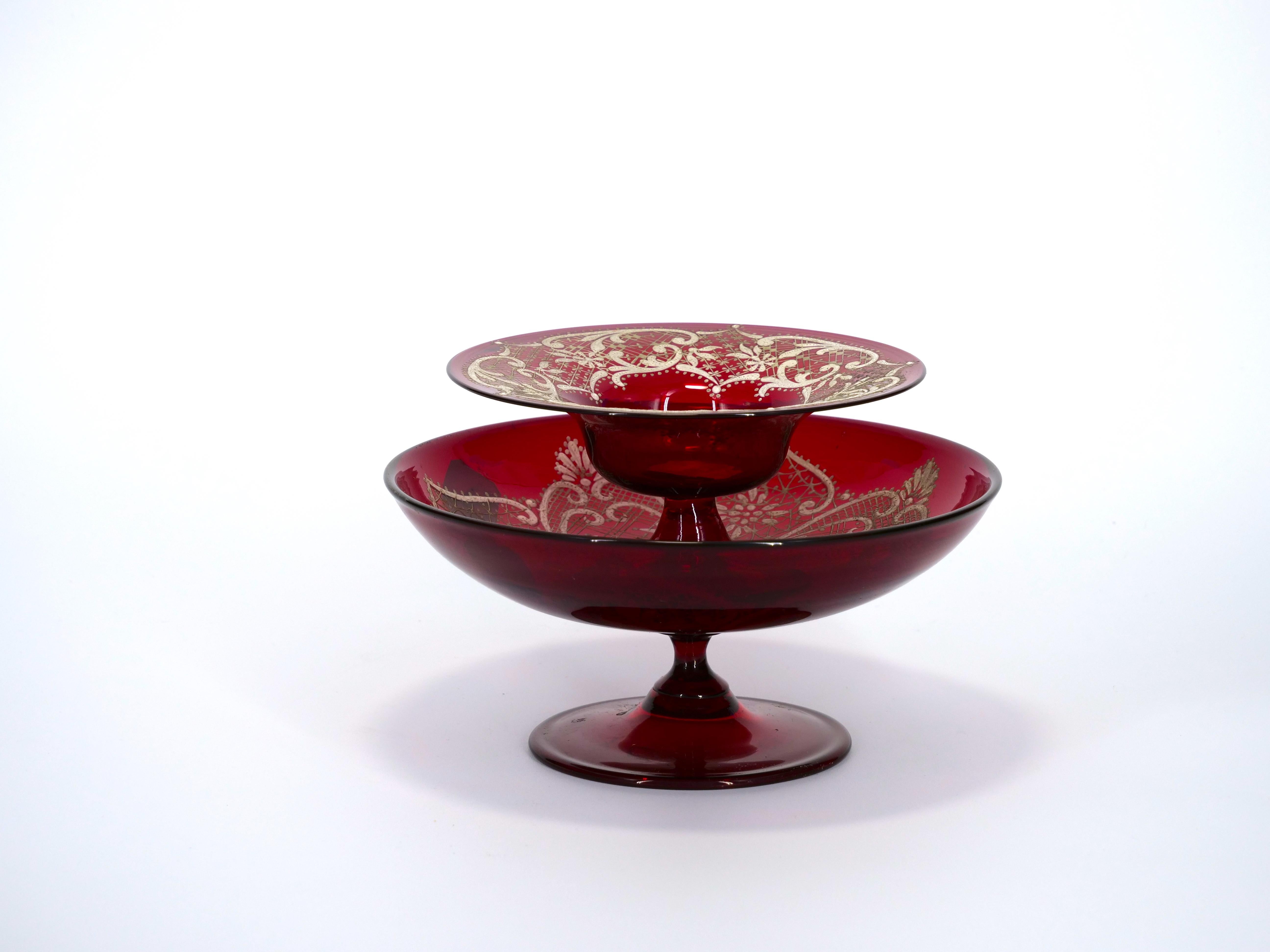 19th Century Three Murano Glass Decorative Compote For Sale 1