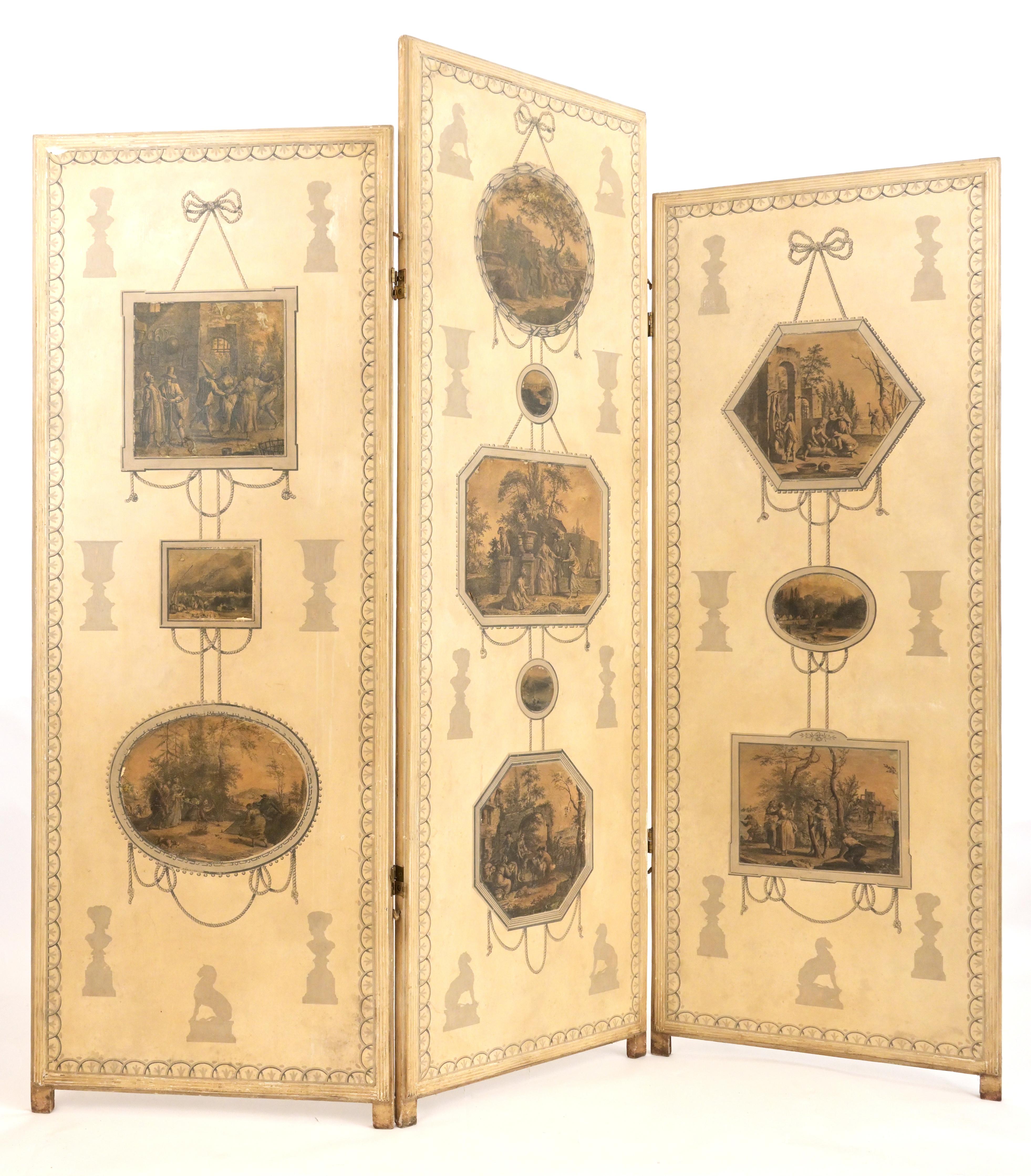 Regency 19th Century Three Panel English Print Room Screen For Sale