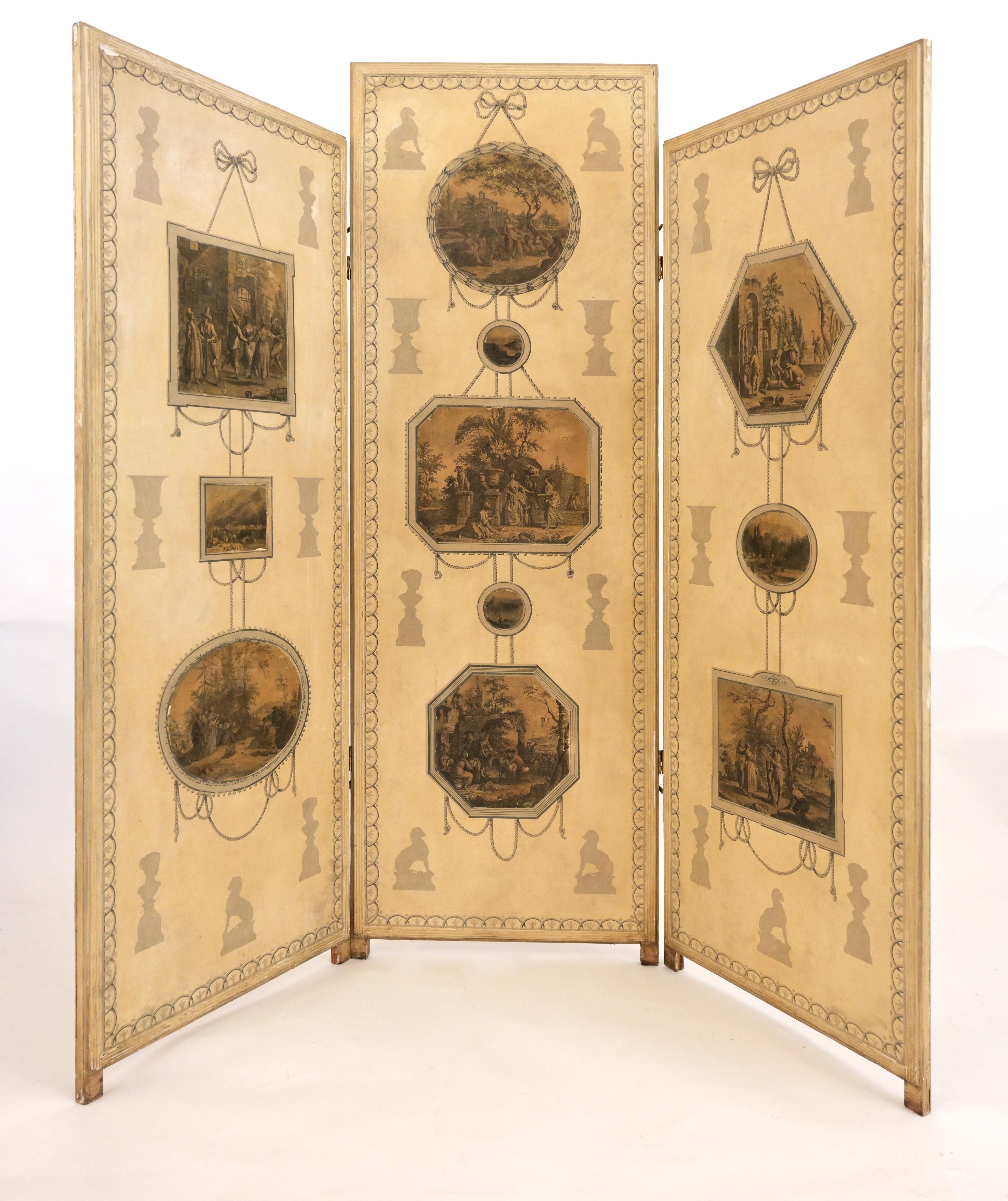 Papier Écran de chambre à trois panneaux du 19e siècle, imprimé à l'anglaise en vente