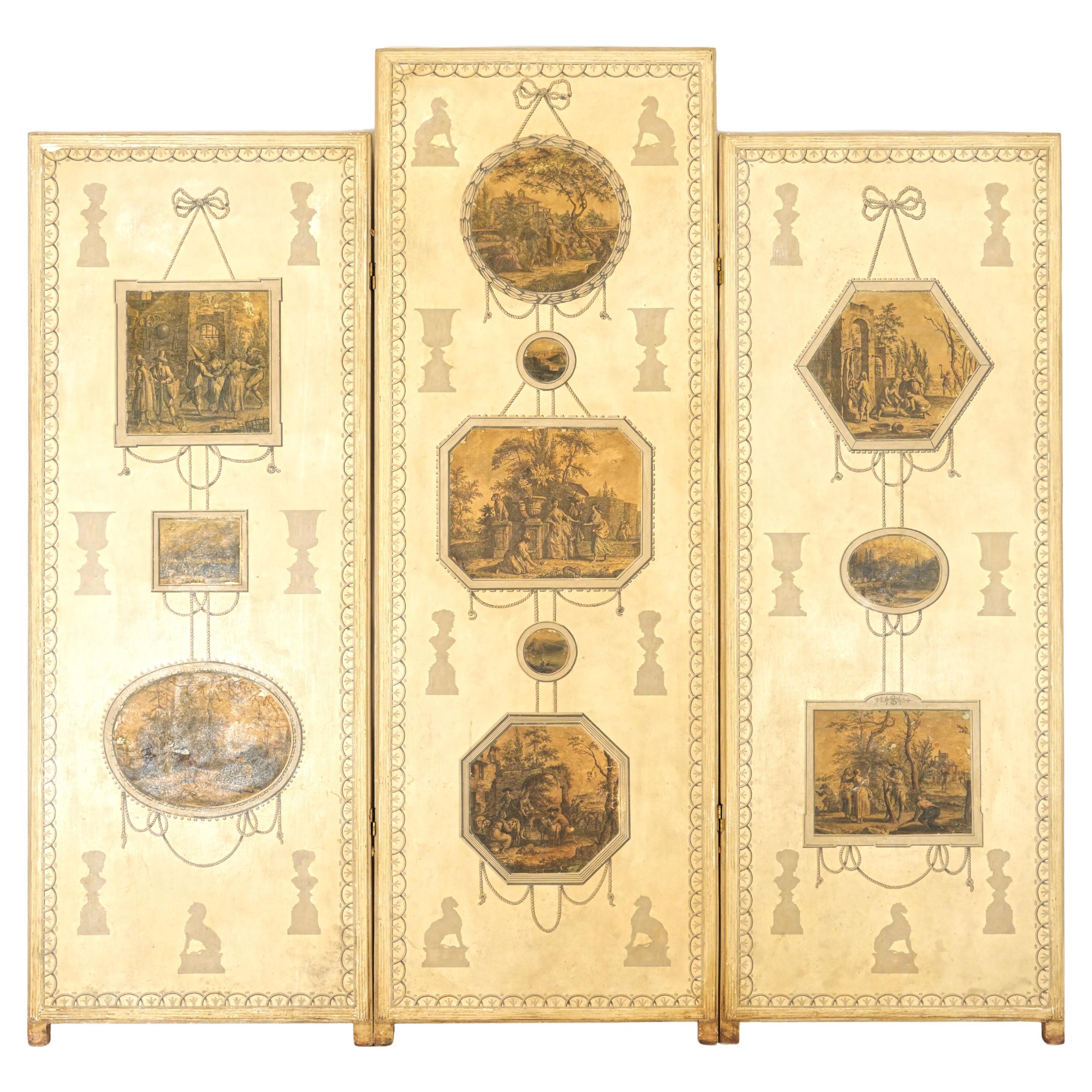 19. Jahrhundert drei Panel Englisch Druck Zimmer Bildschirm im Angebot