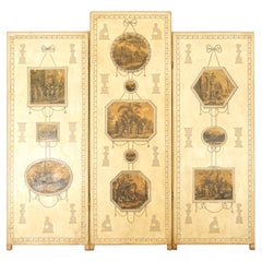 Antique 19th Century Three Panel English Print Room Screen