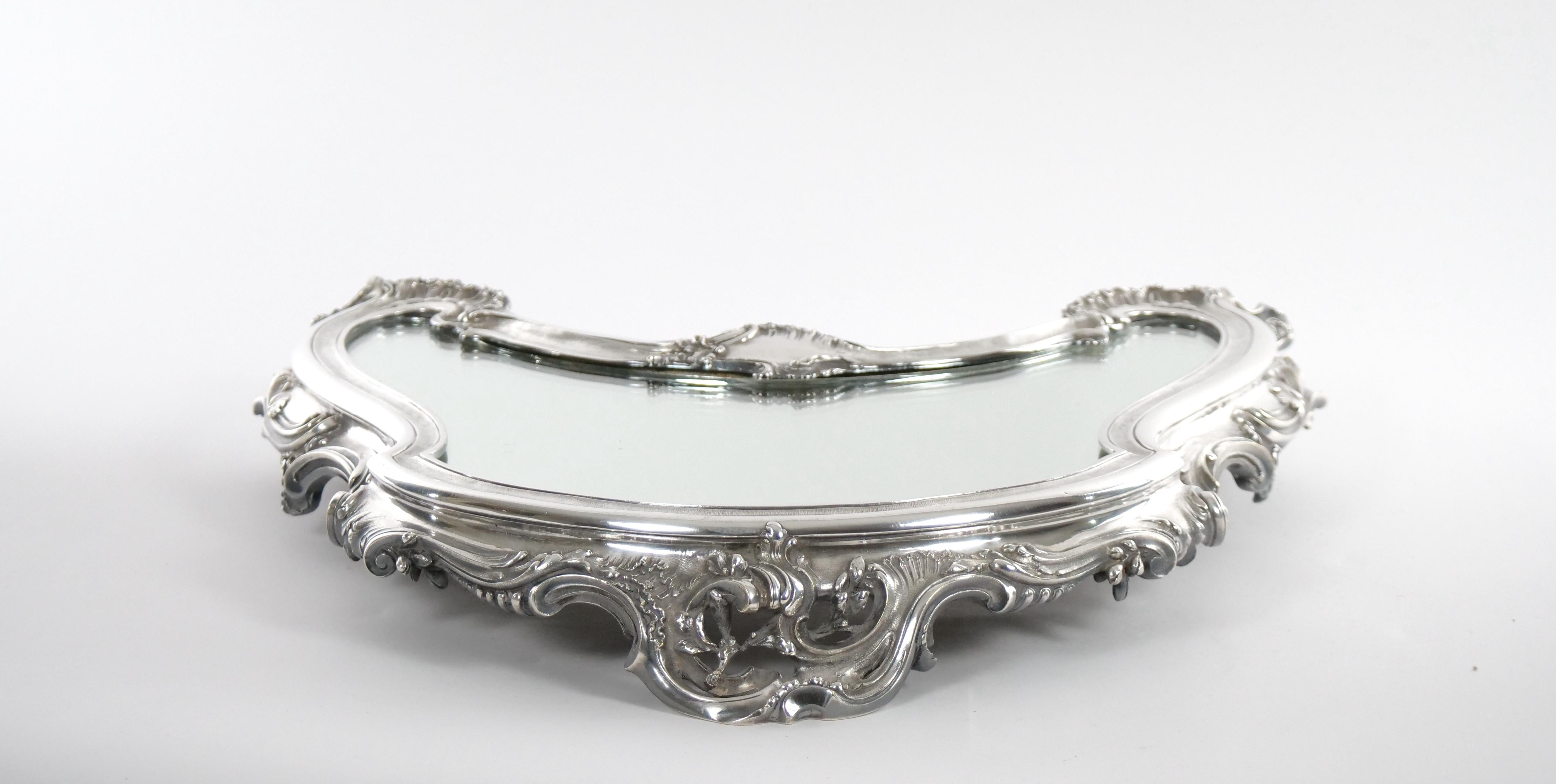 19th Century Three Part Mirrored Silver Plate Plateau 5