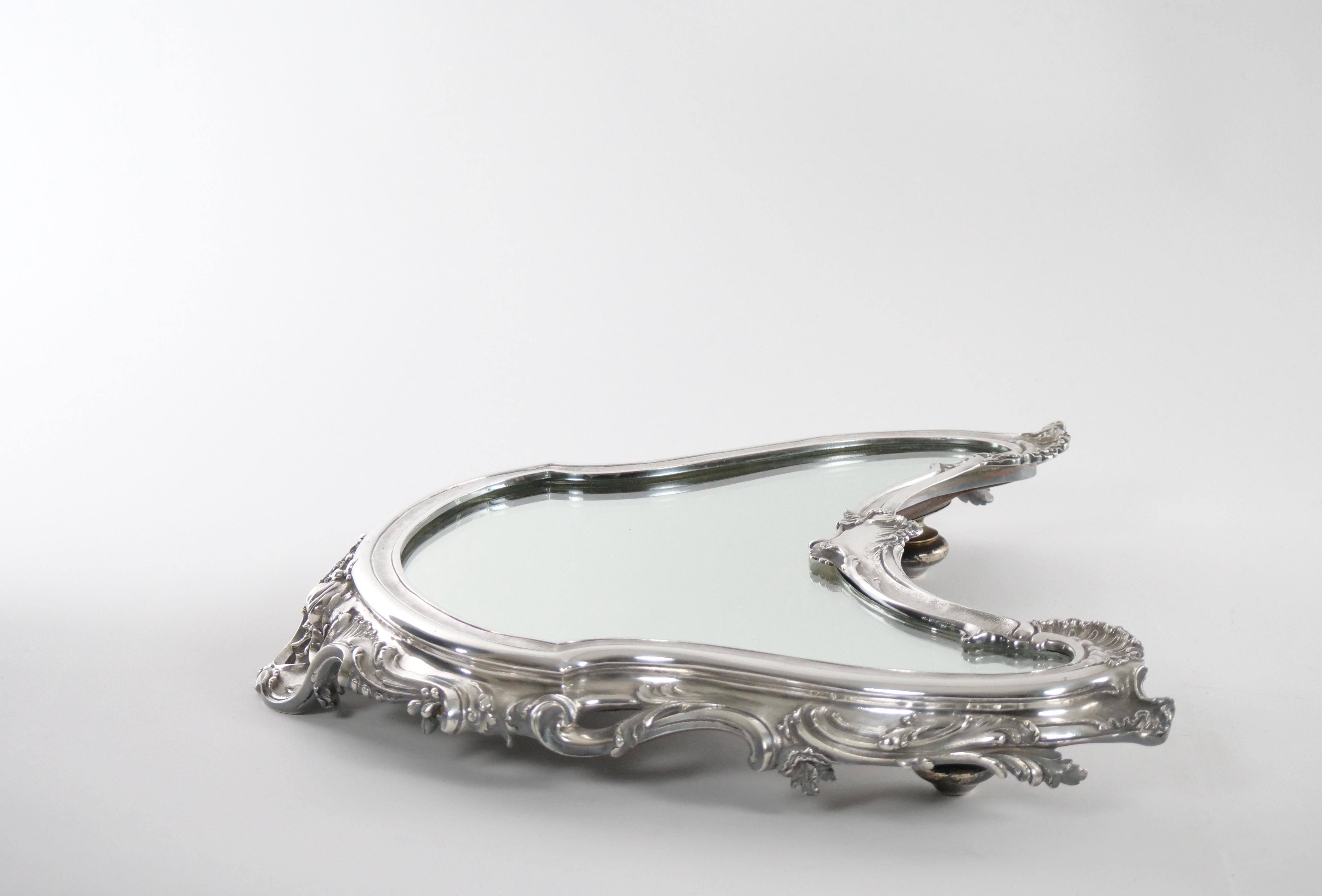 19th Century Three Part Mirrored Silver Plate Plateau 6