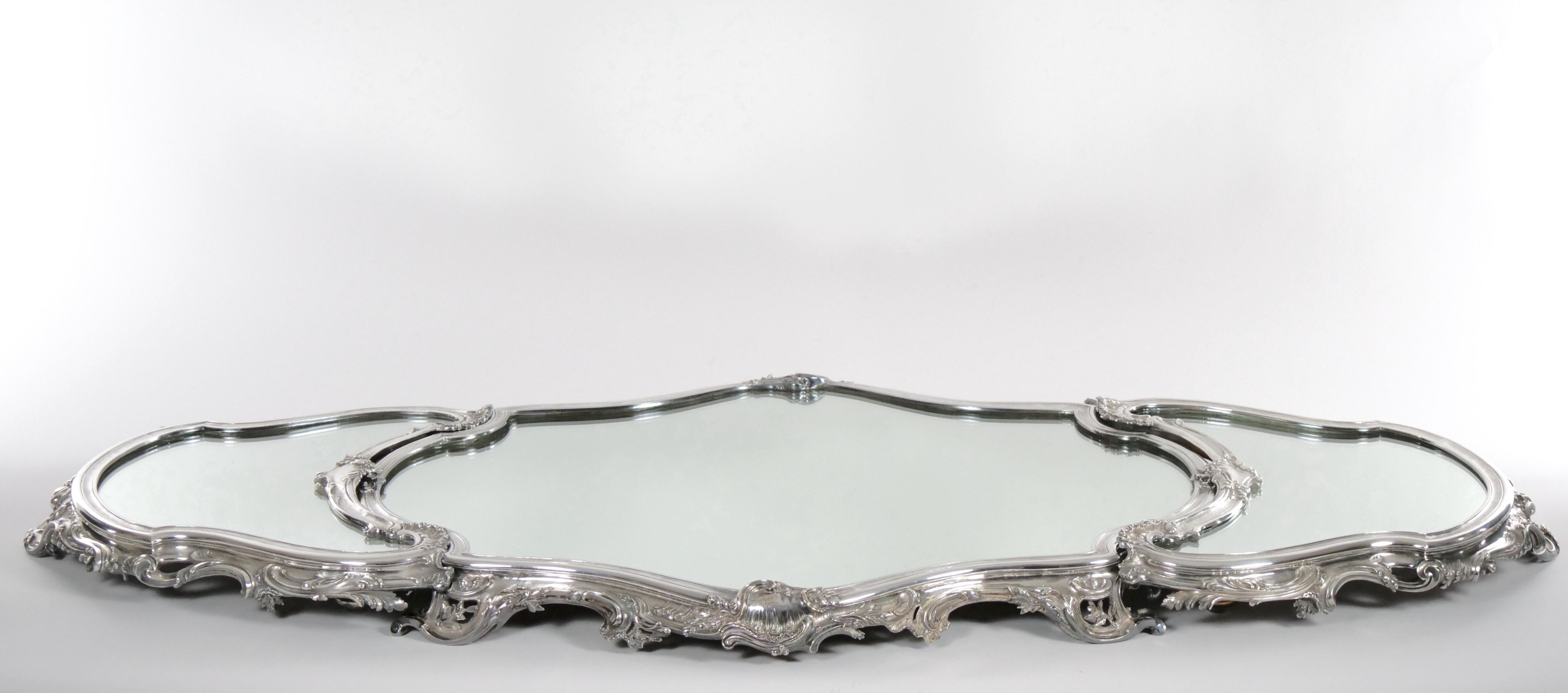 19th Century Three Part Mirrored Silver Plate Plateau 8