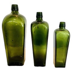 19th-century Three-piece Dark Green “Case Gin” Glass Bottle Collection