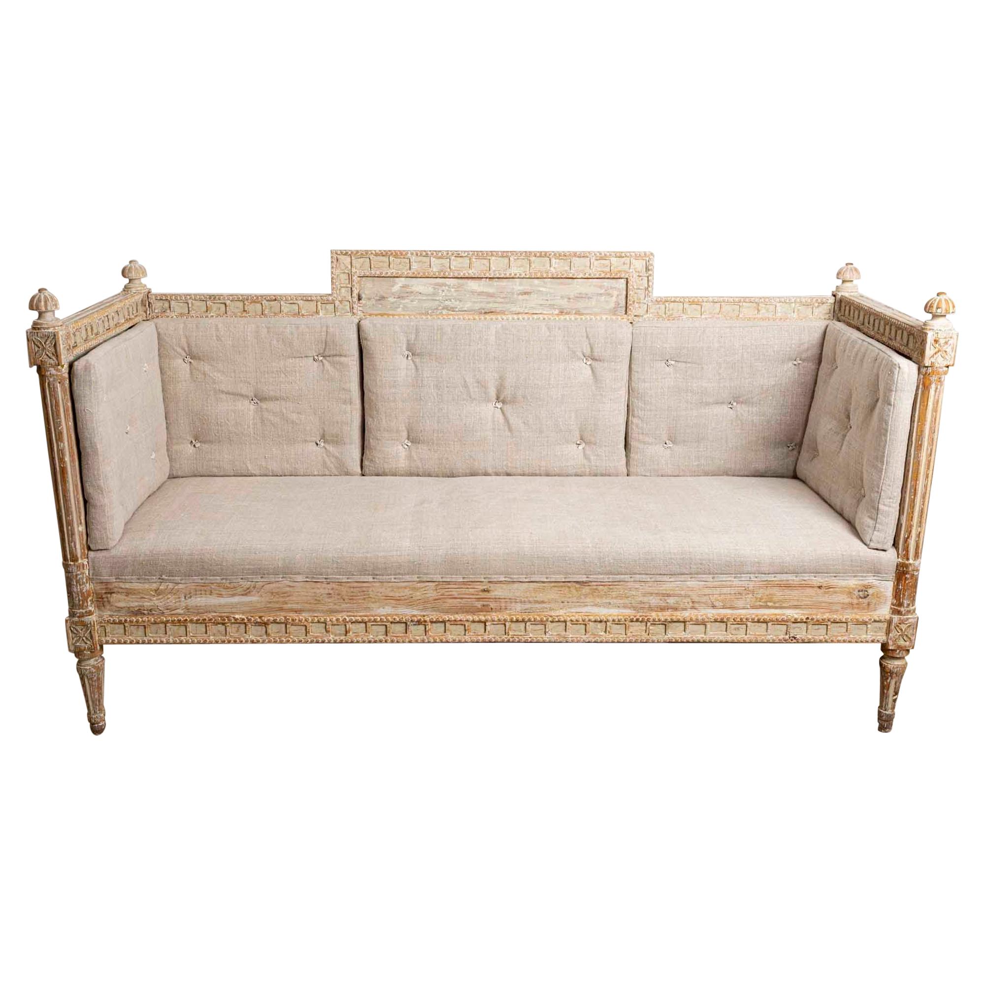 19th Century Three-Seat High Backed Painted Swedish Sofa, Decorative Detail