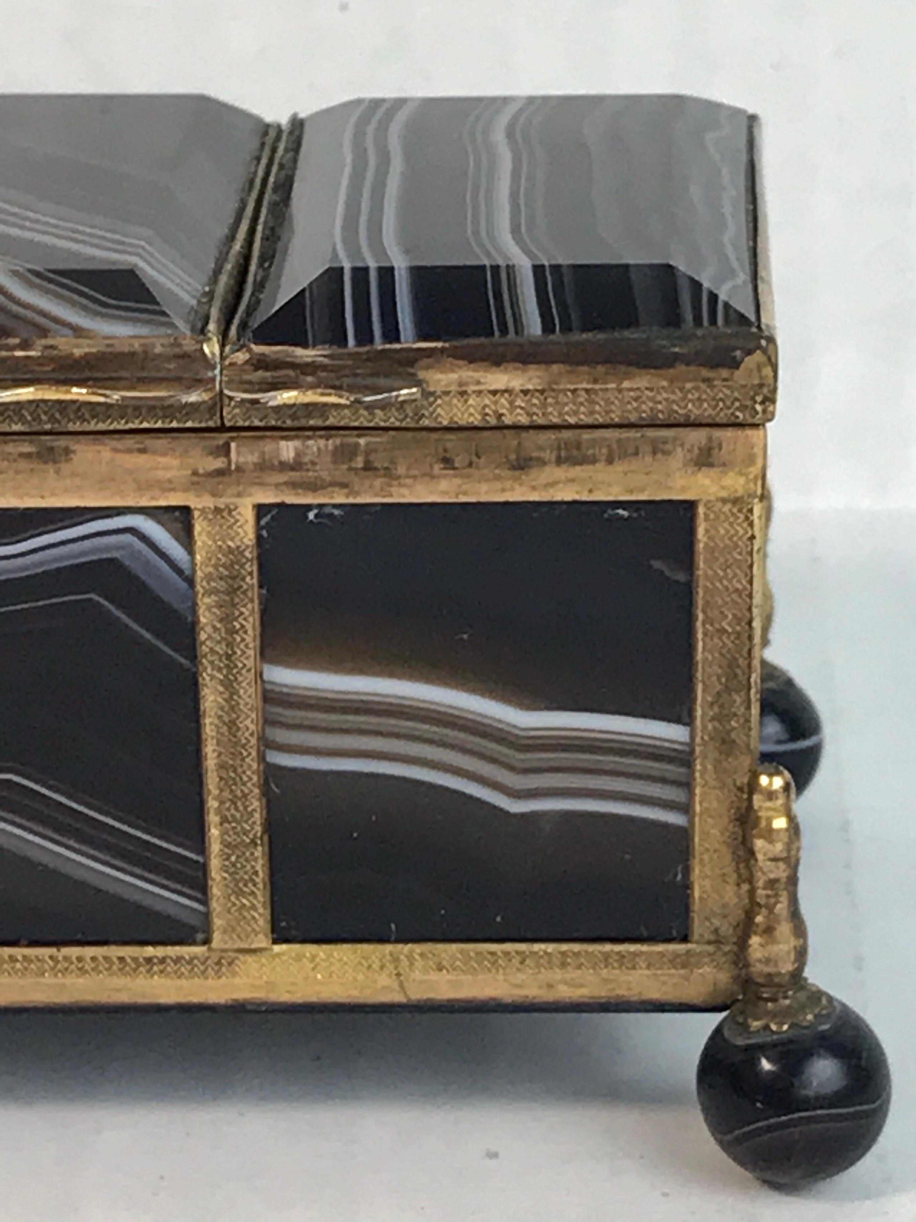 European 19th Century Three-Section Specimen Agate and Ormolu Box