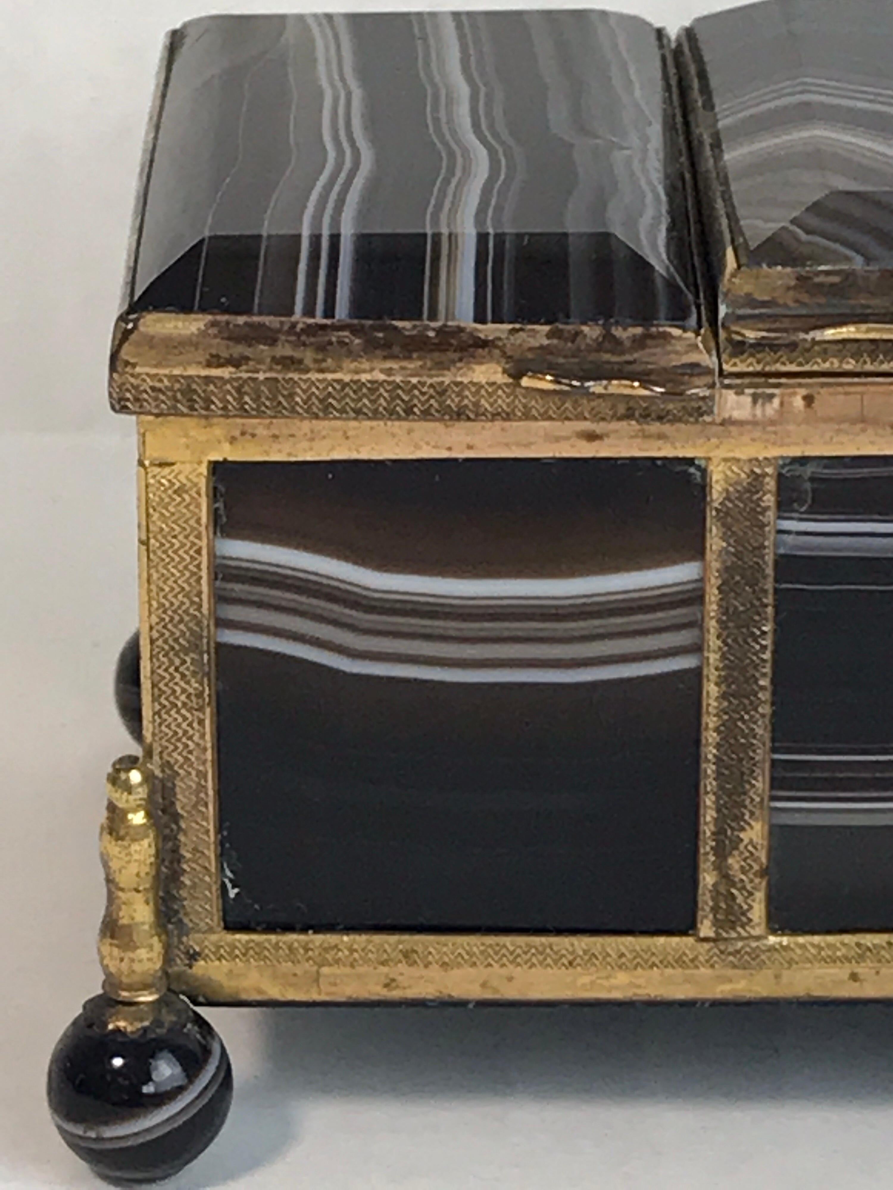 Polished 19th Century Three-Section Specimen Agate and Ormolu Box