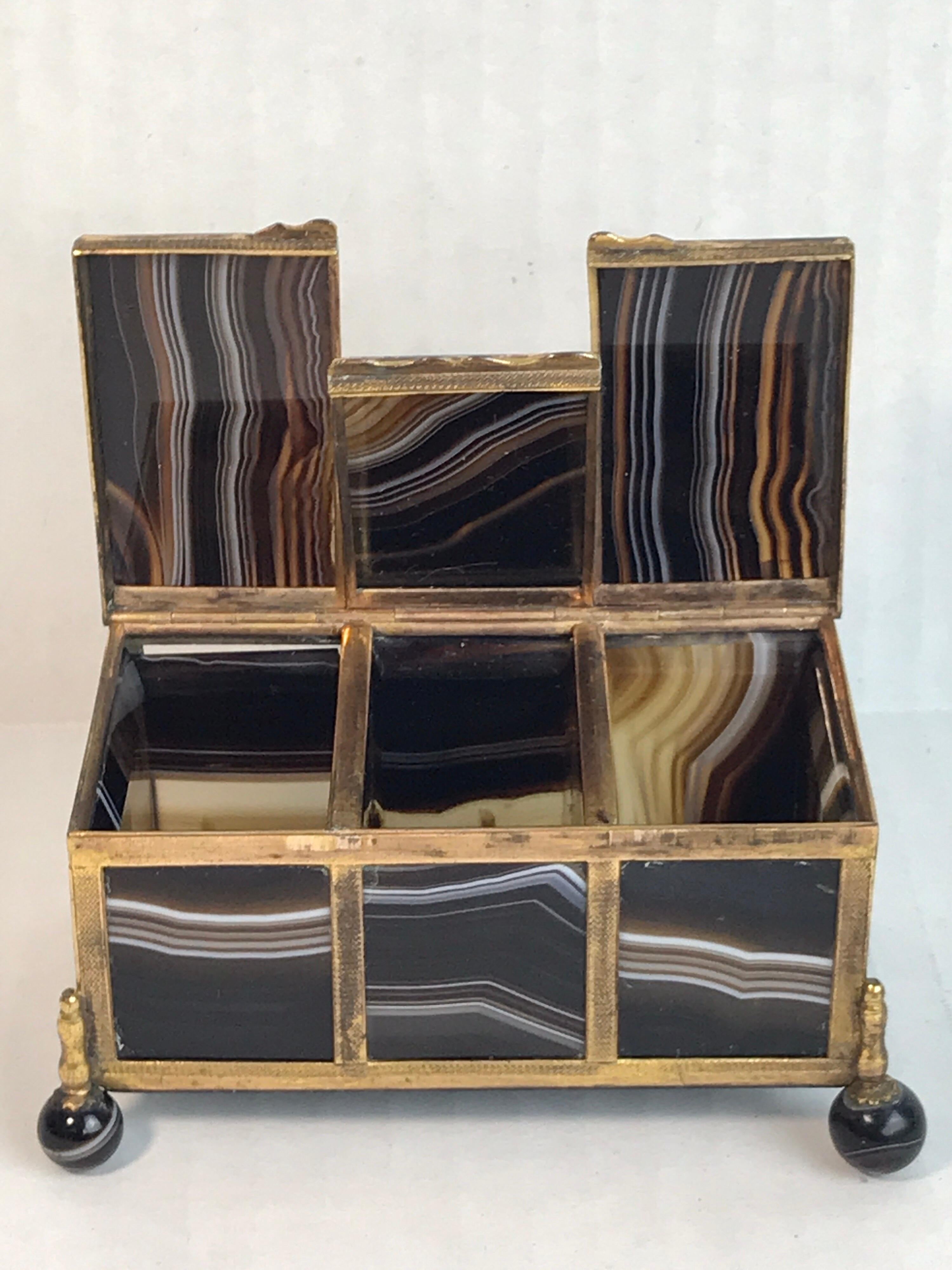 19th Century Three-Section Specimen Agate and Ormolu Box 1