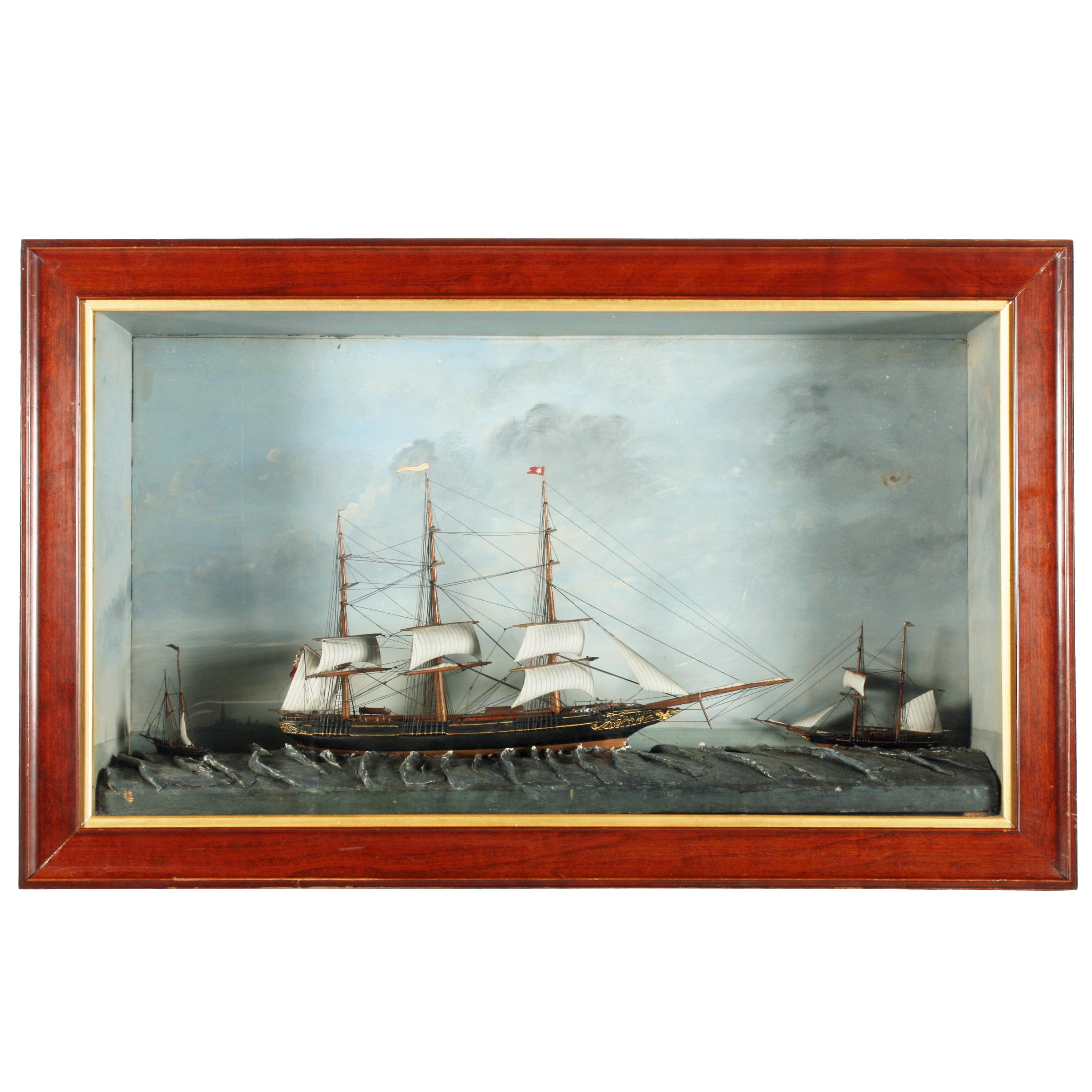 English 19th Century Three Ship Diorama