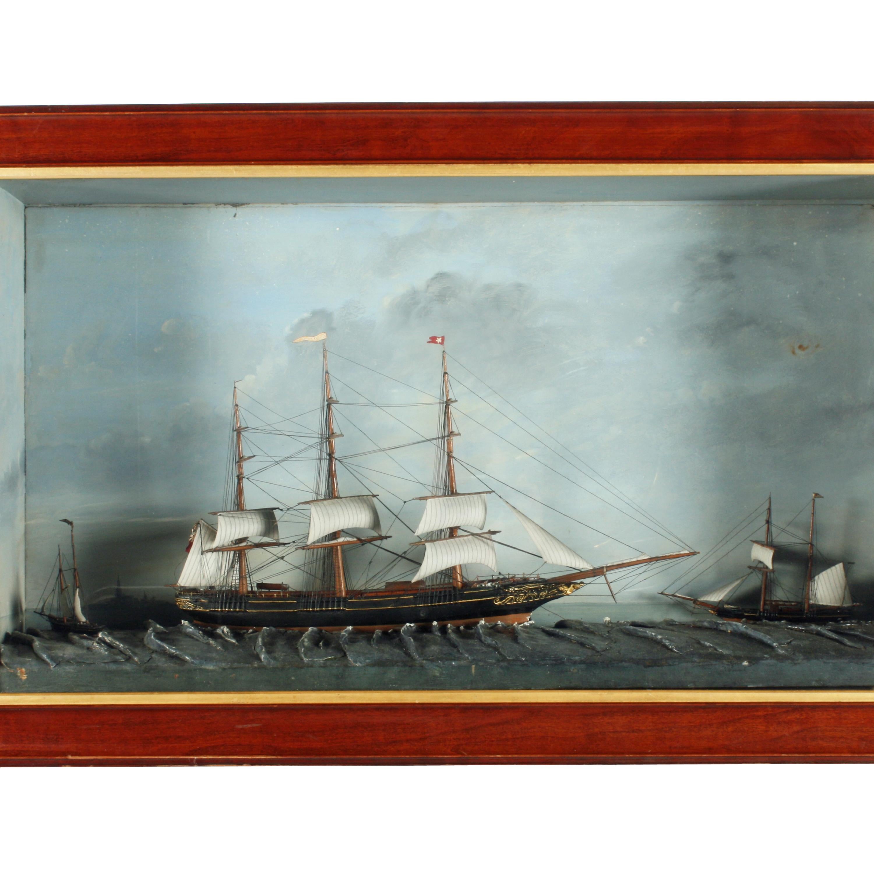 19th Century Three Ship Diorama In Good Condition In Newcastle Upon Tyne, GB