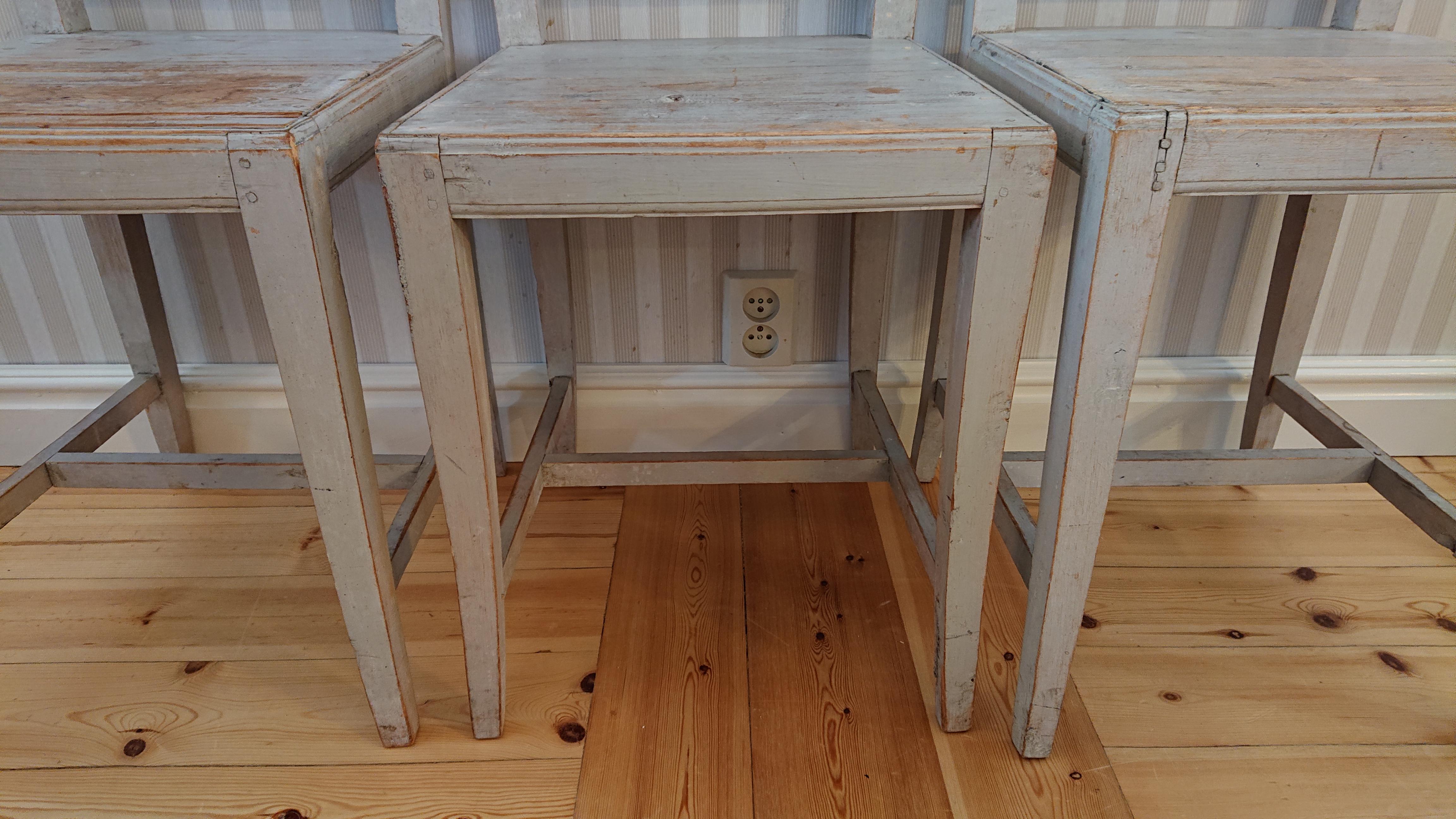 Pine 19th Century Three Swedish Gustavian Chairs with Untouched Originalpaint For Sale