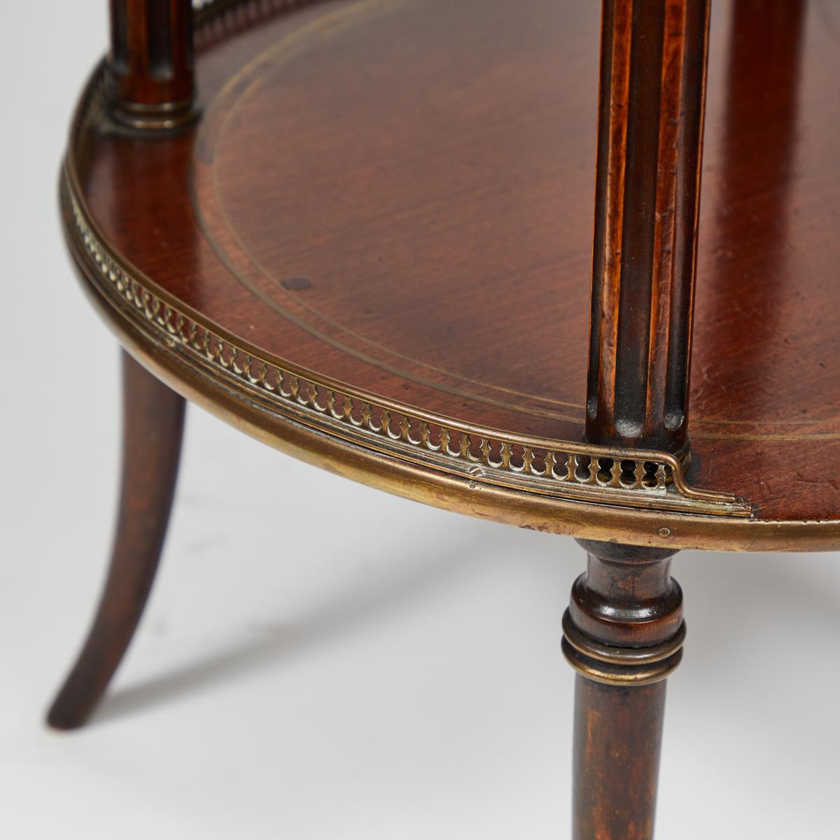 English 19th Century Three-Tier Side Table in Mahogany with Marble Top and Brass Galley