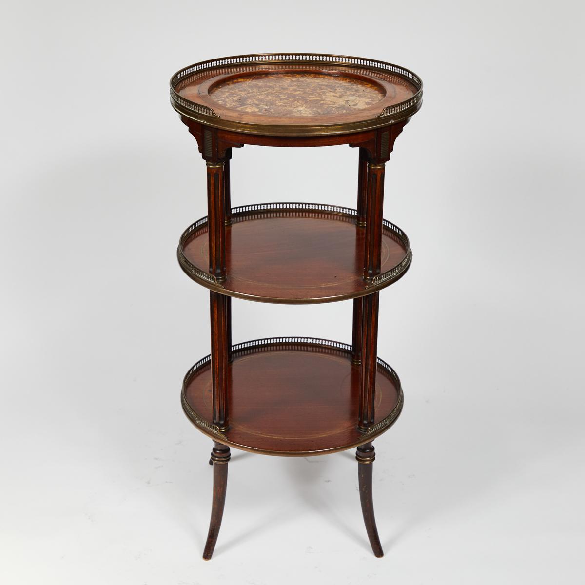 19th Century Three-Tier Side Table in Mahogany with Marble Top and Brass Galley In Good Condition In Los Angeles, CA