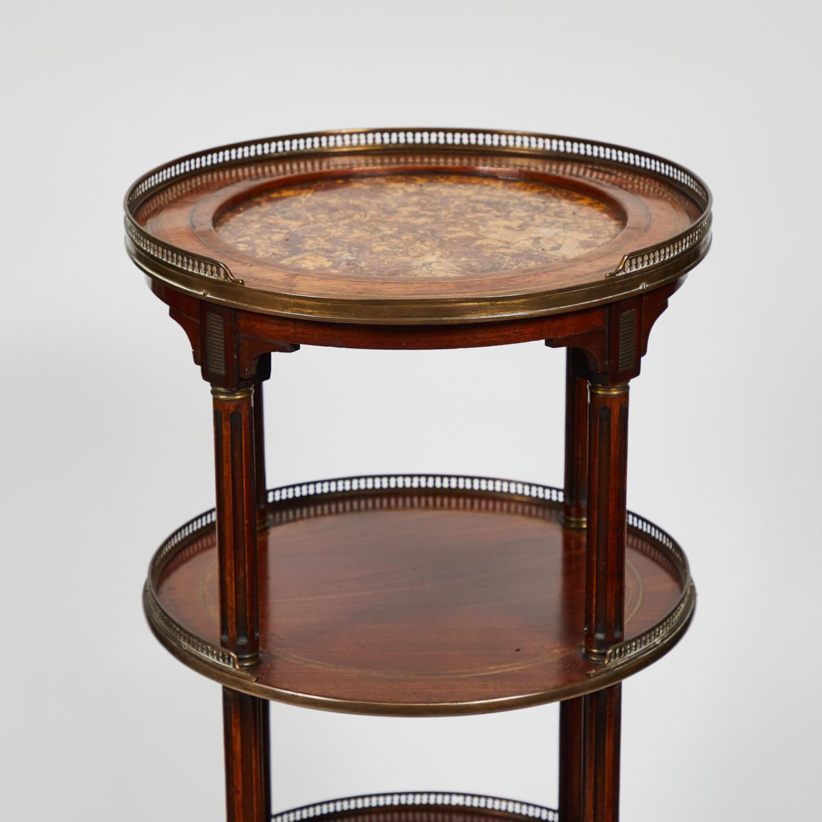19th Century Three-Tier Side Table in Mahogany with Marble Top and Brass Galley 1