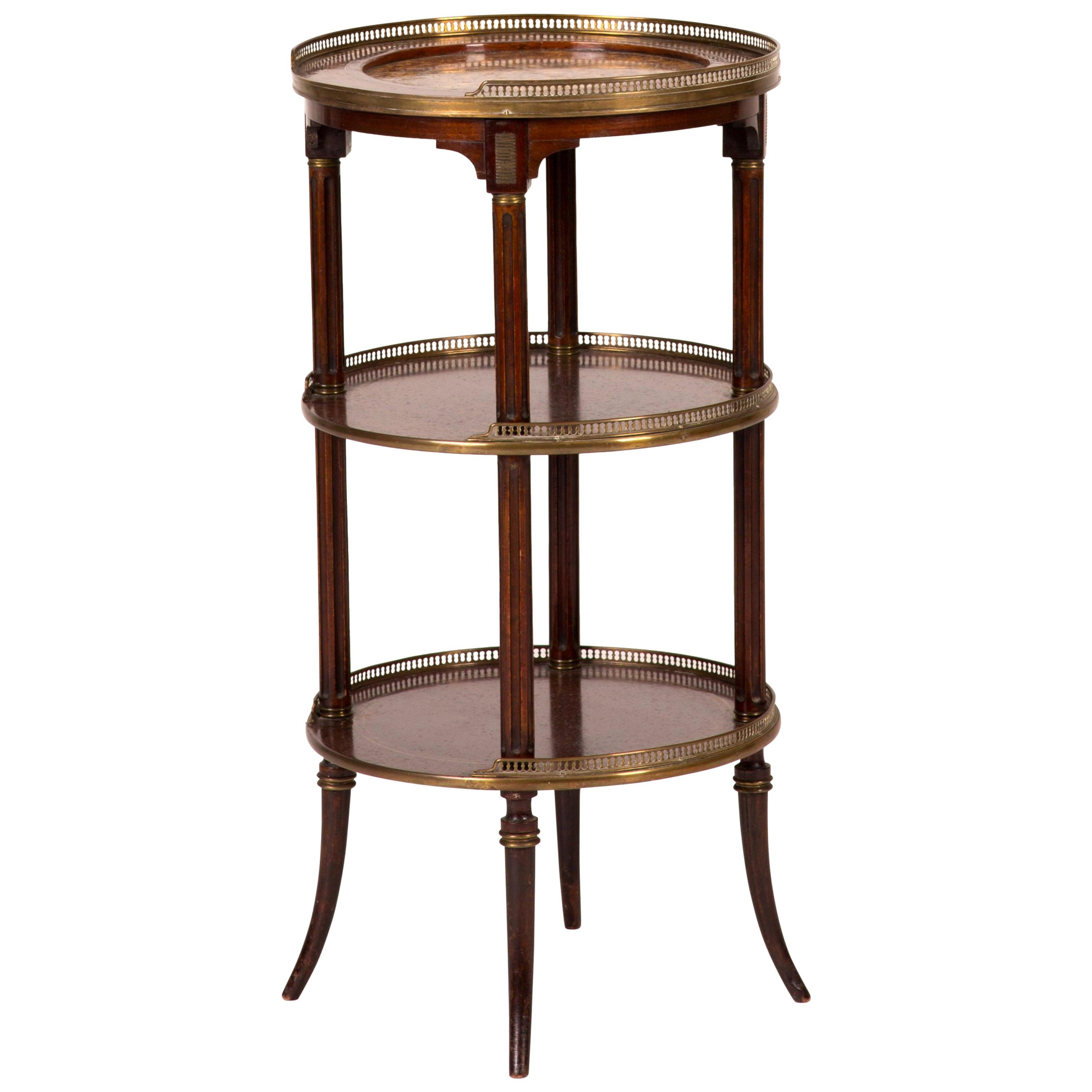 19th Century Three-Tier Side Table in Mahogany with Marble Top and Brass Galley