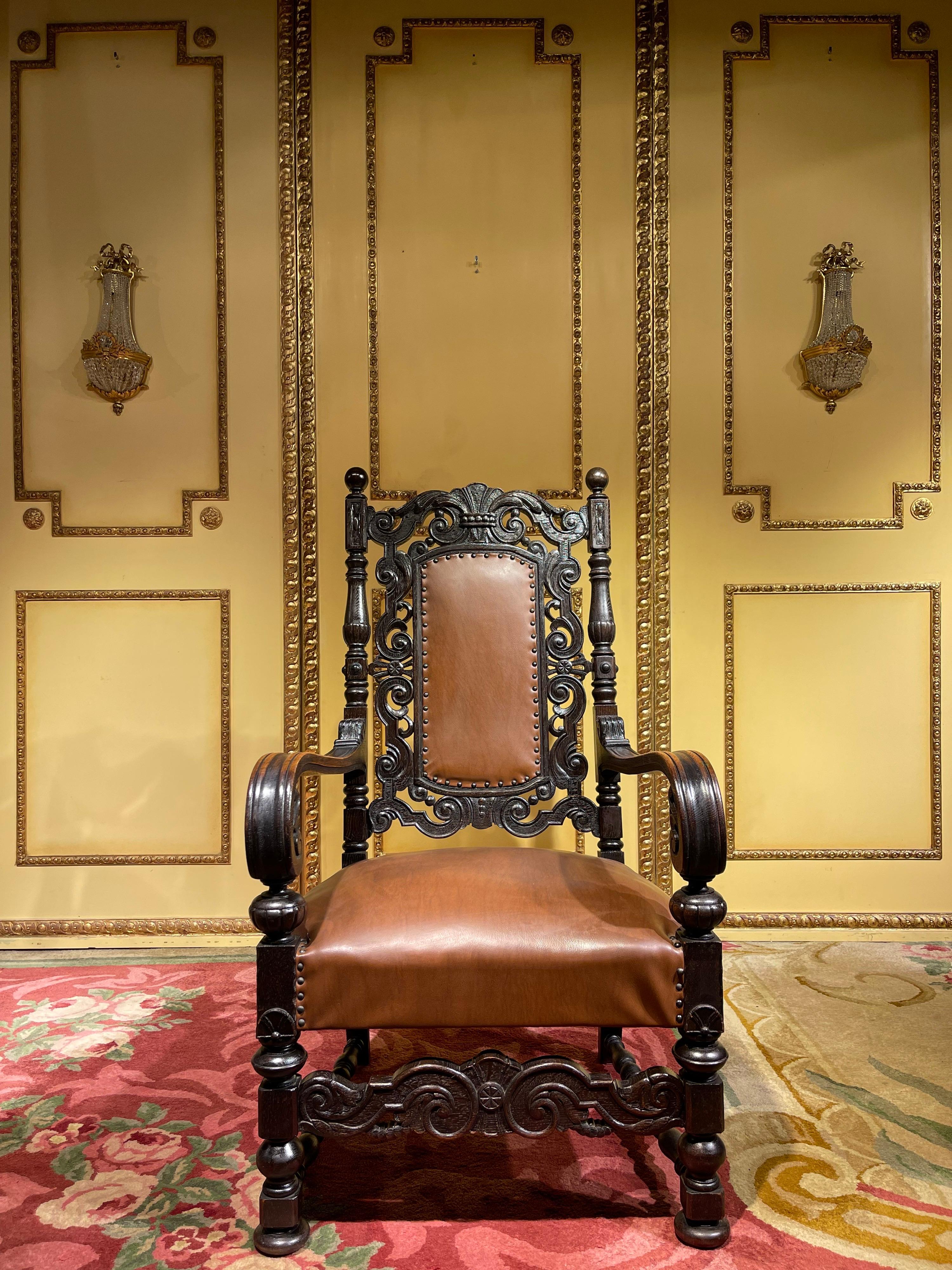 Allemand Chaise trône du 19ème siècle, Historicisme vers 1880, chêne en vente