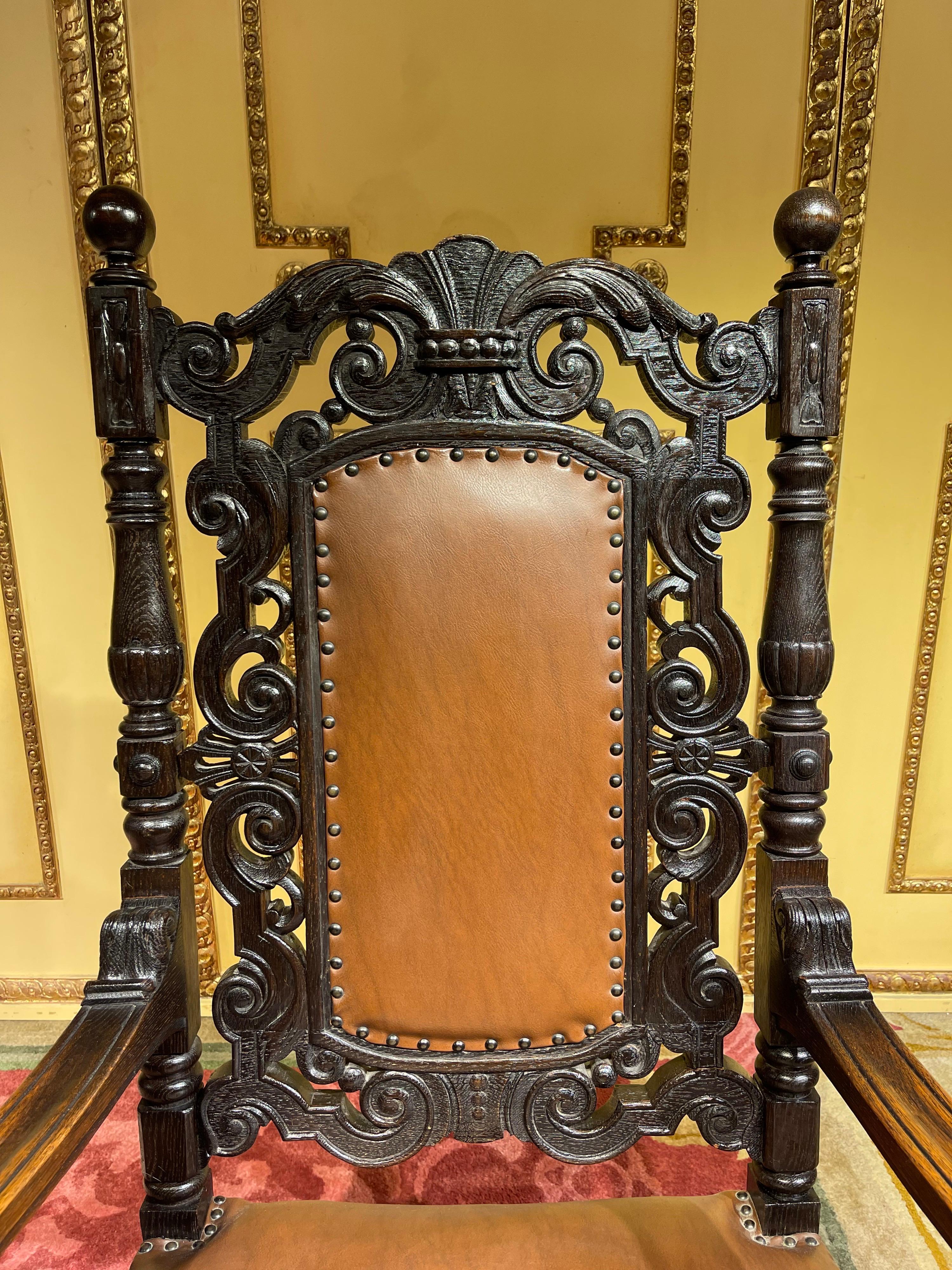 Hand-Carved 19th Century Throne Chair, Historicism around 1880, Oak For Sale