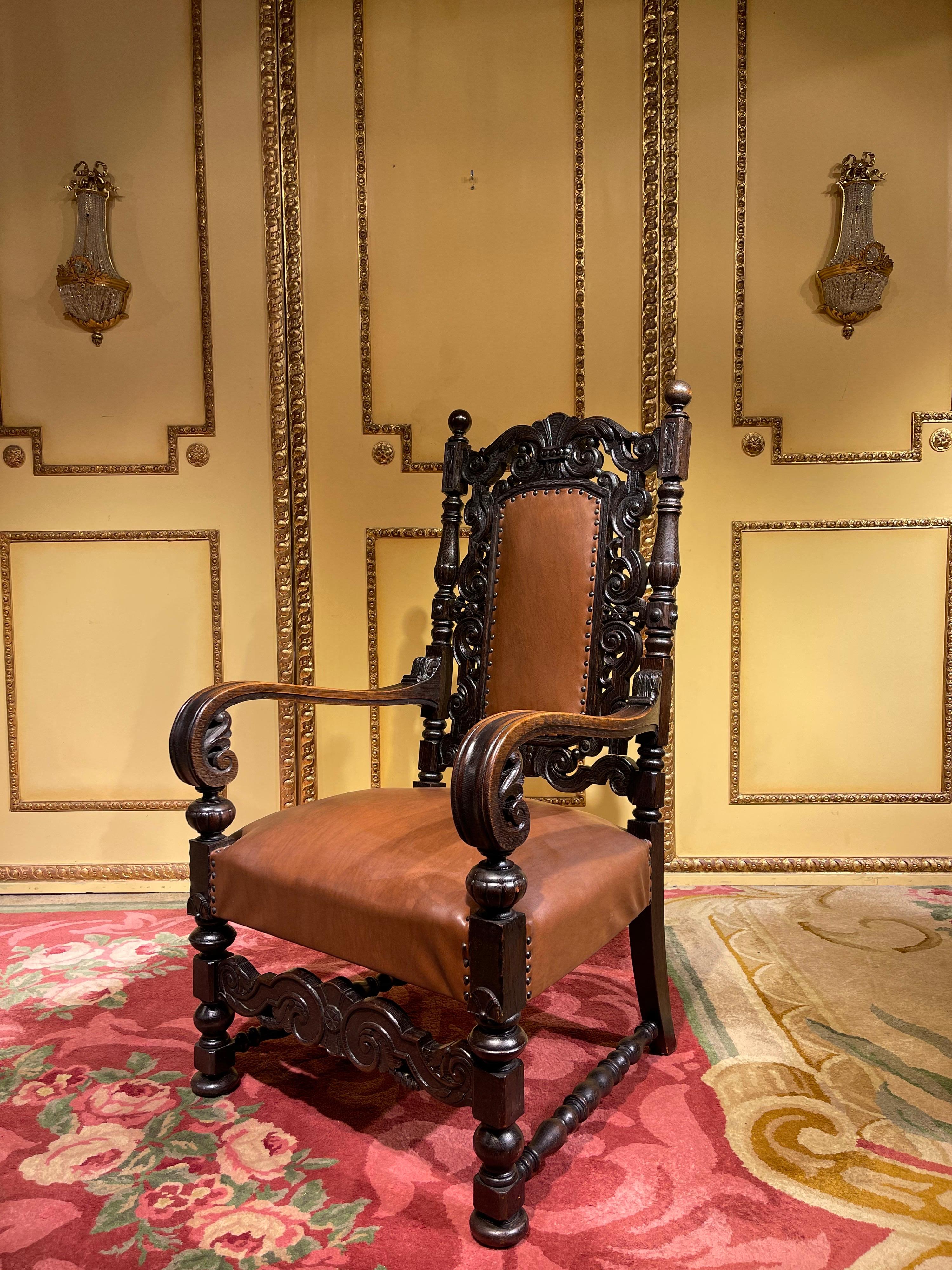 Chêne Chaise trône du 19ème siècle, Historicisme vers 1880, chêne en vente