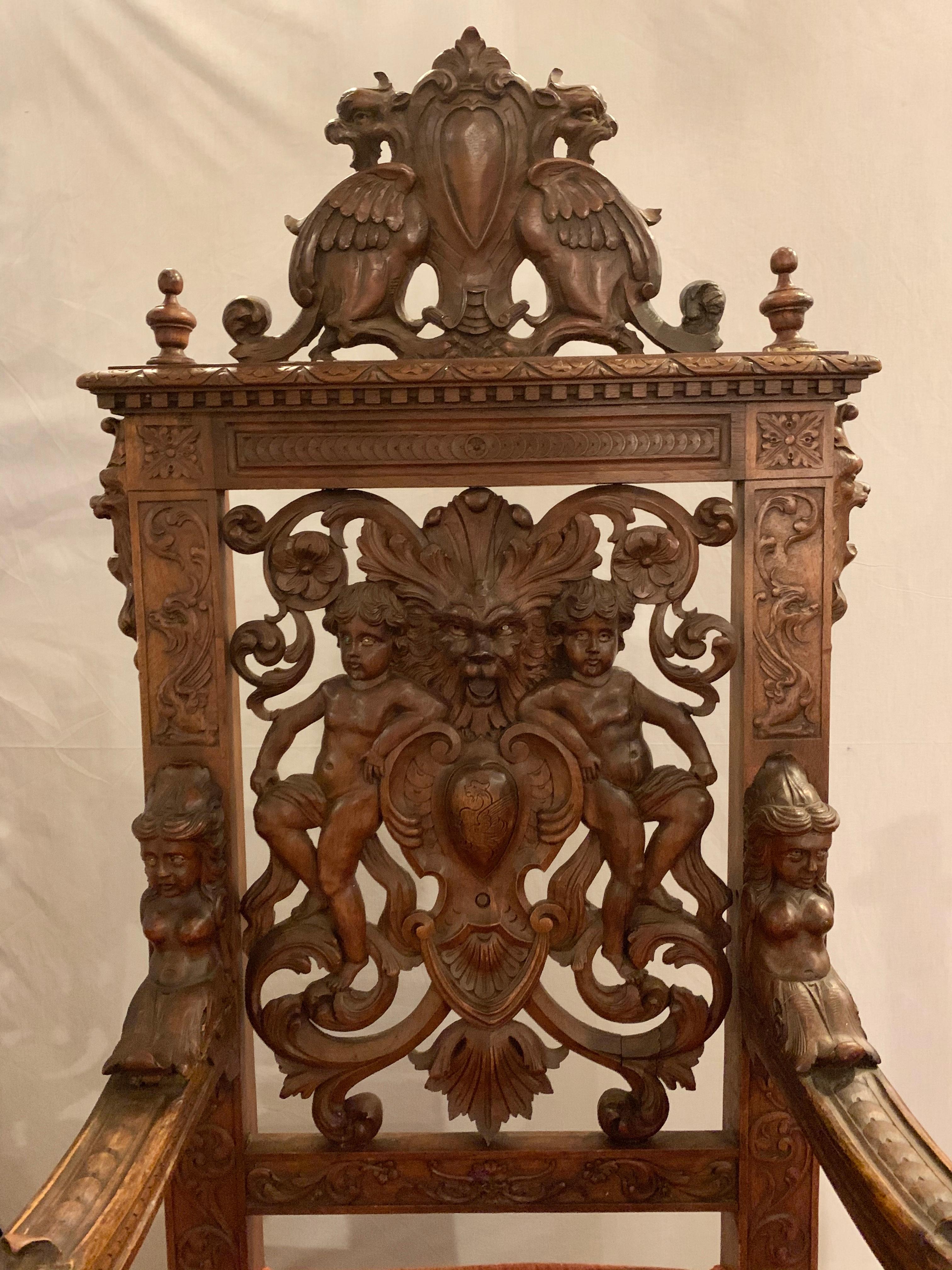 Baroque 19th Century Throne Chair Manner or Herter Brothers