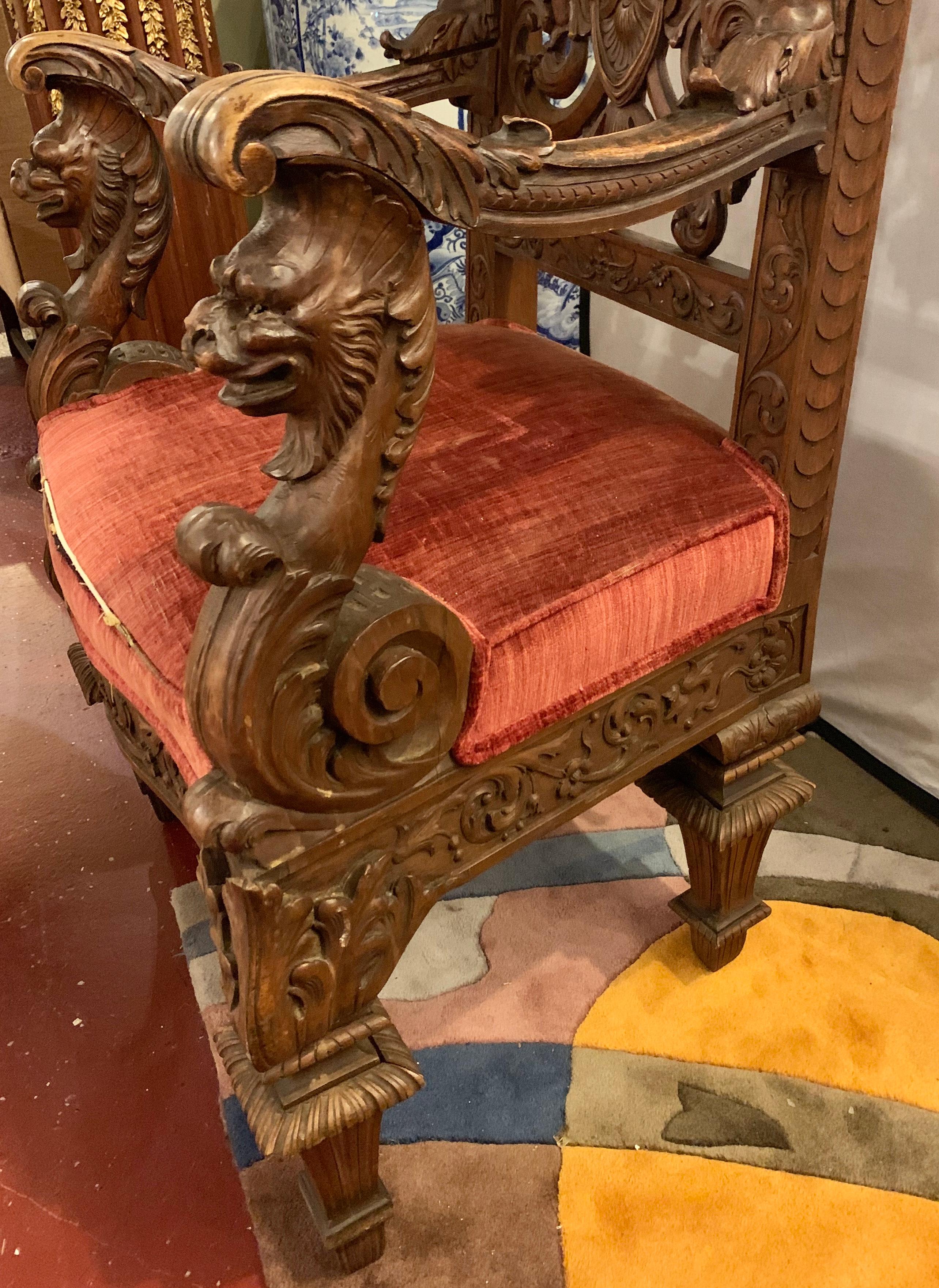 Wood 19th Century Throne Chair Manner or Herter Brothers
