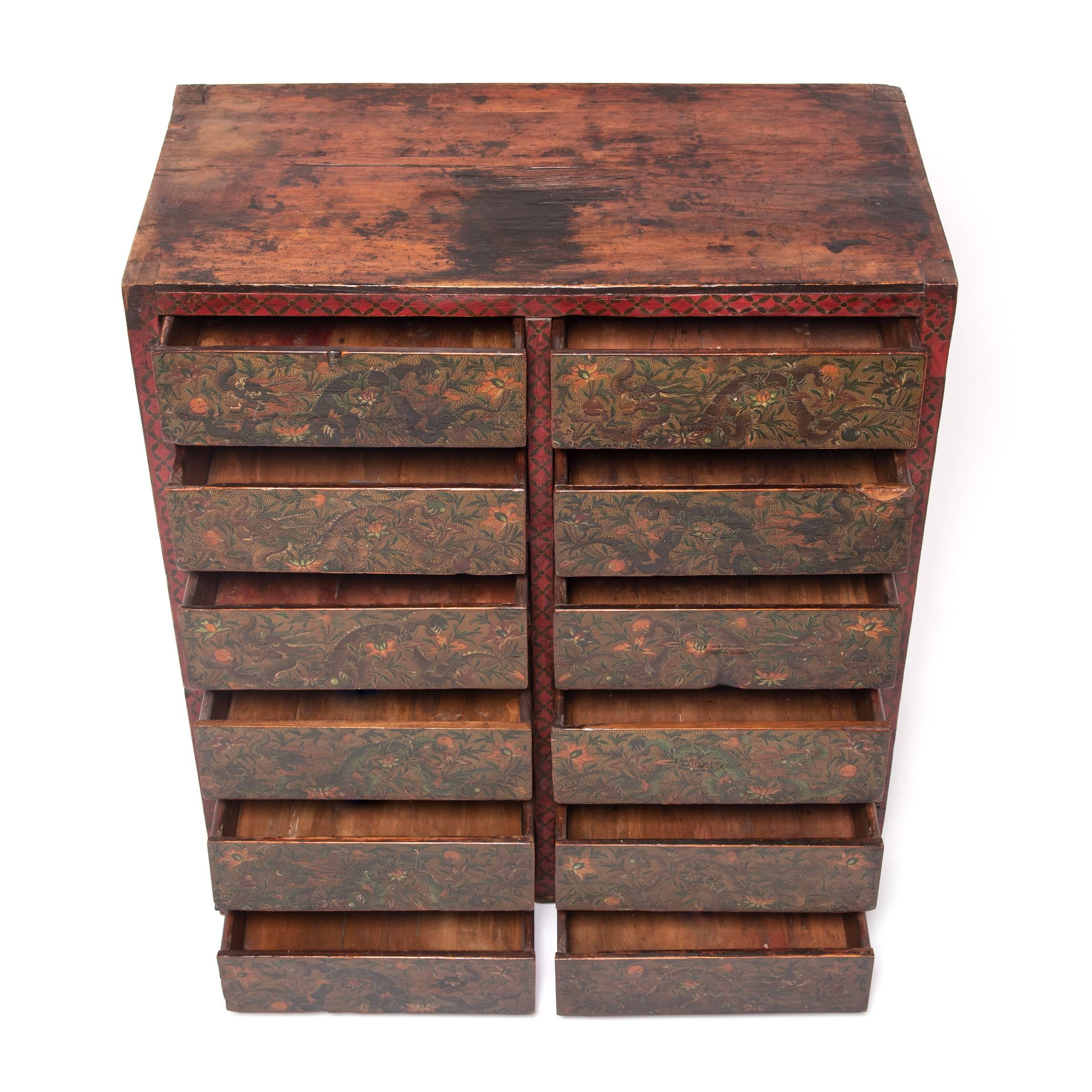 19th Century Tibetan 12 Drawer Dragon Cabinet 1