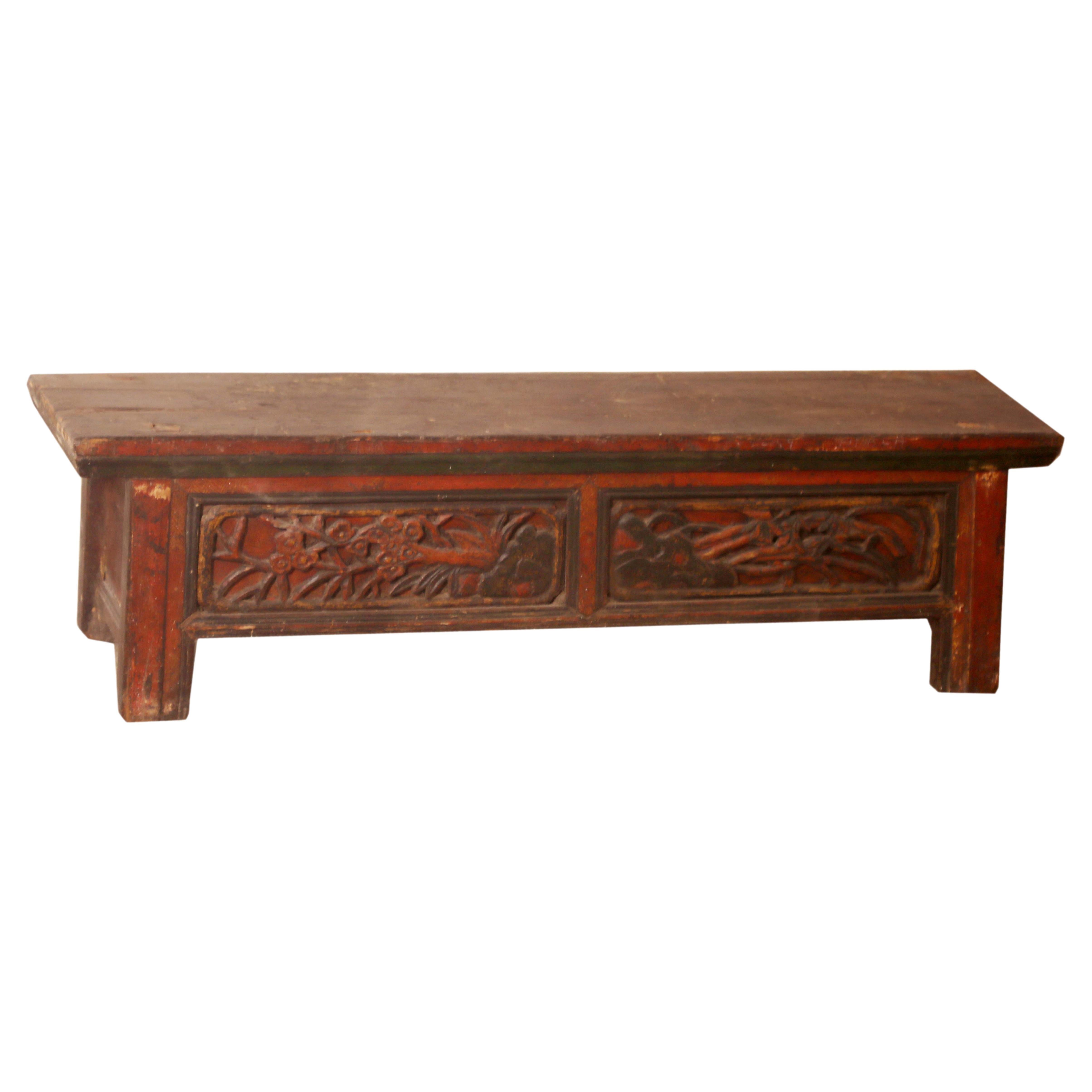 19th century Tibetan bench in hand painted wood