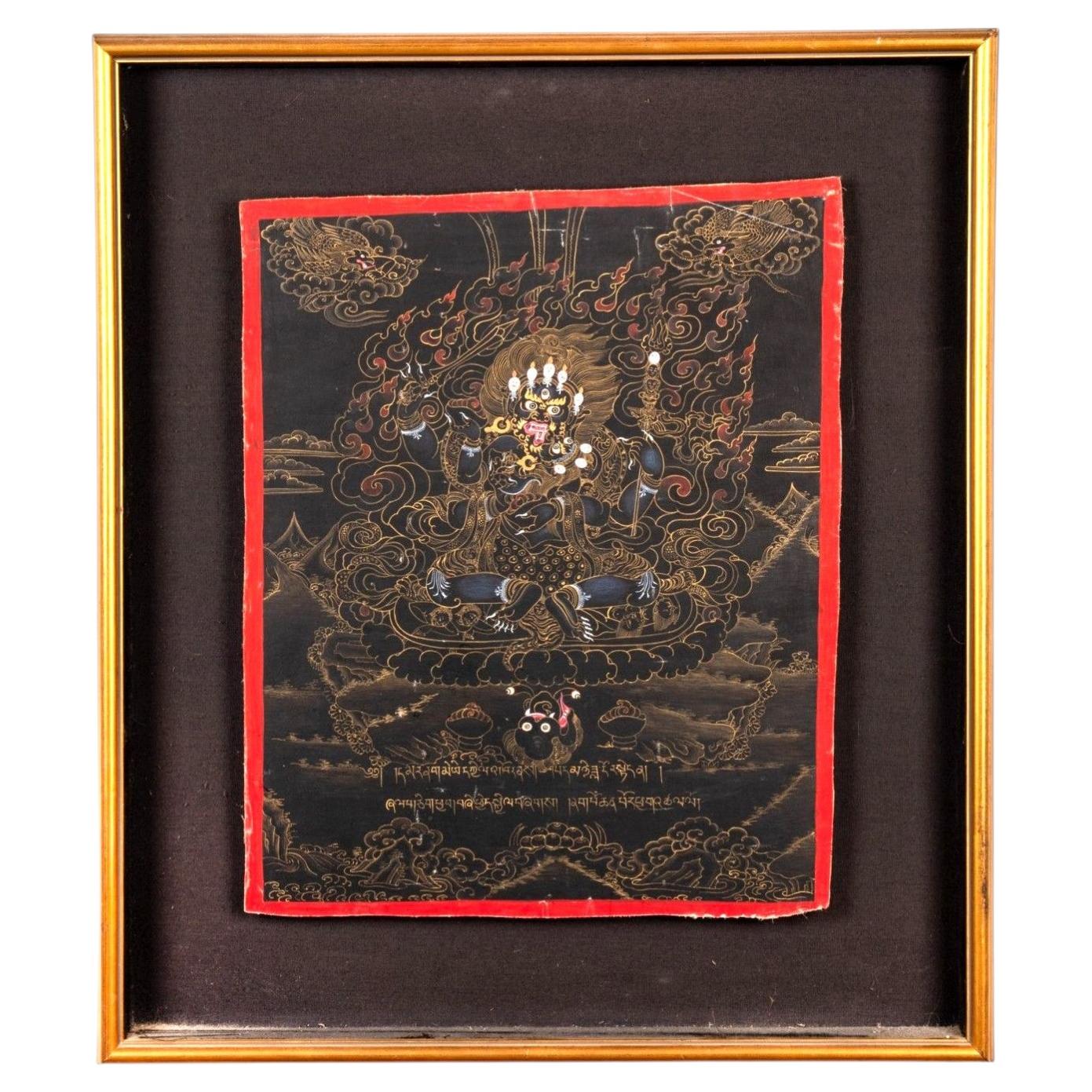 Antique 19th Century Tibetan Black-Ground Thangka of Vajrabhairava (Yamantaka)