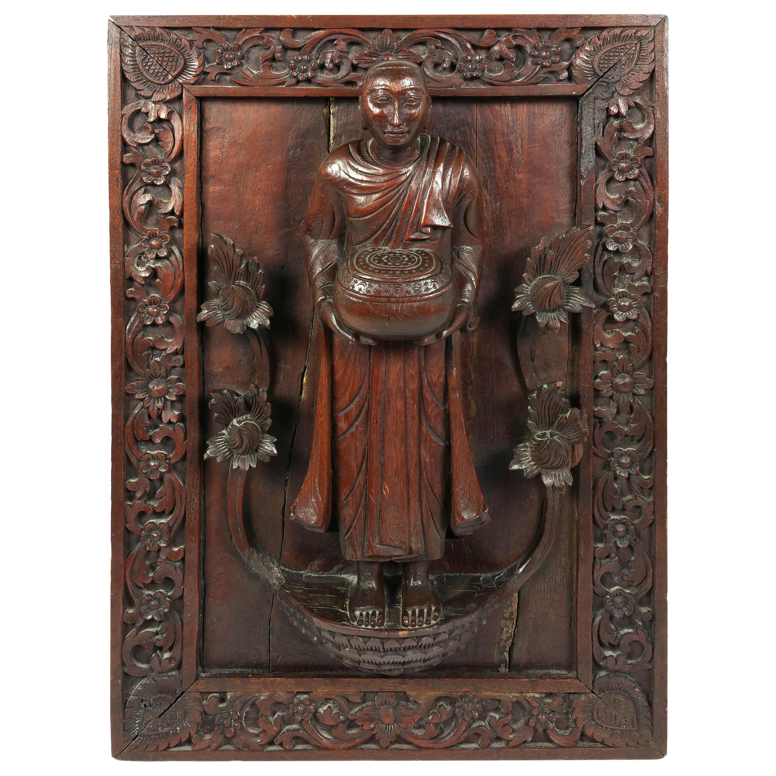 19th Century Tibetan Carved Hardwood Wall Panel