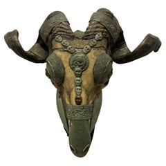 19th Century Tibetan Decorated Ceremonial Kapala Goat Skull