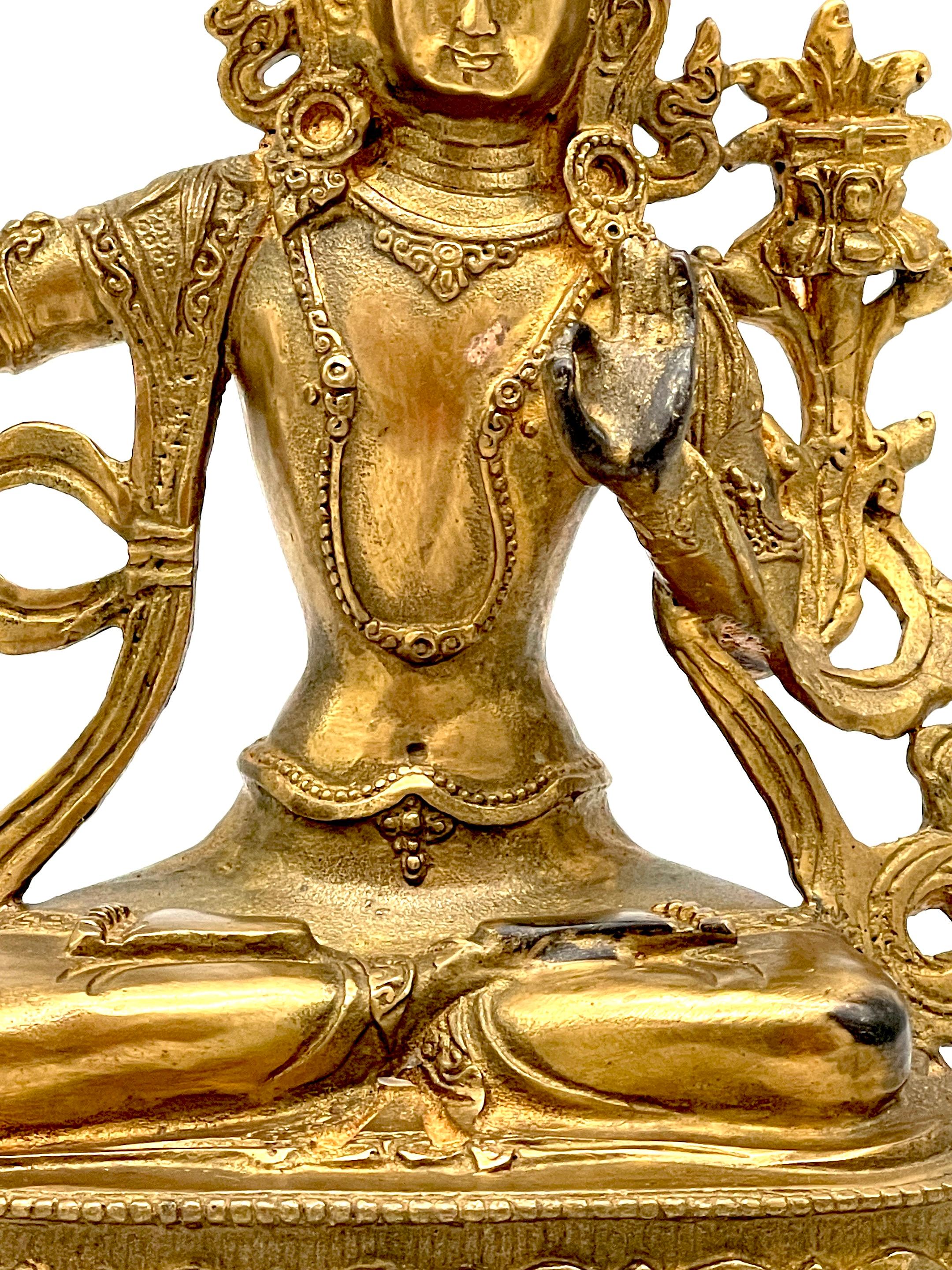 19th Century Tibetan Gilt Bronze figure of the Manjushri Bodhisattva For Sale 9