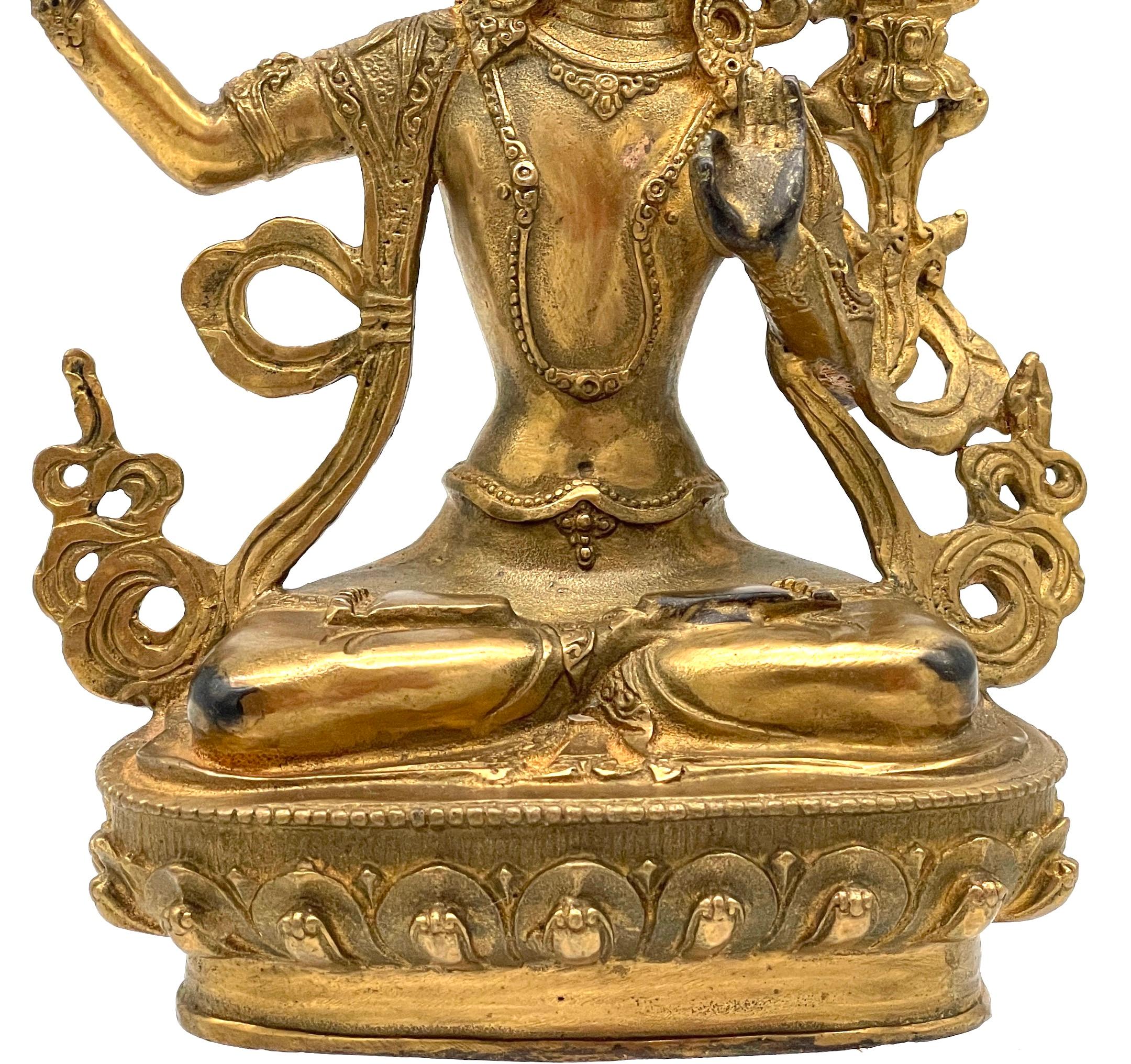 19th Century Tibetan Gilt Bronze figure of the Manjushri Bodhisattva For Sale 1