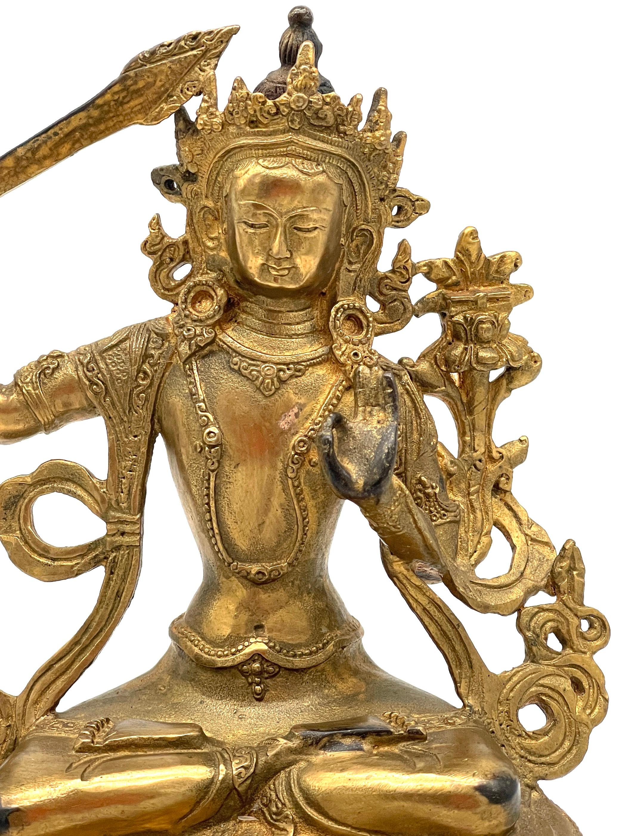 19th Century Tibetan Gilt Bronze figure of the Manjushri Bodhisattva For Sale 2
