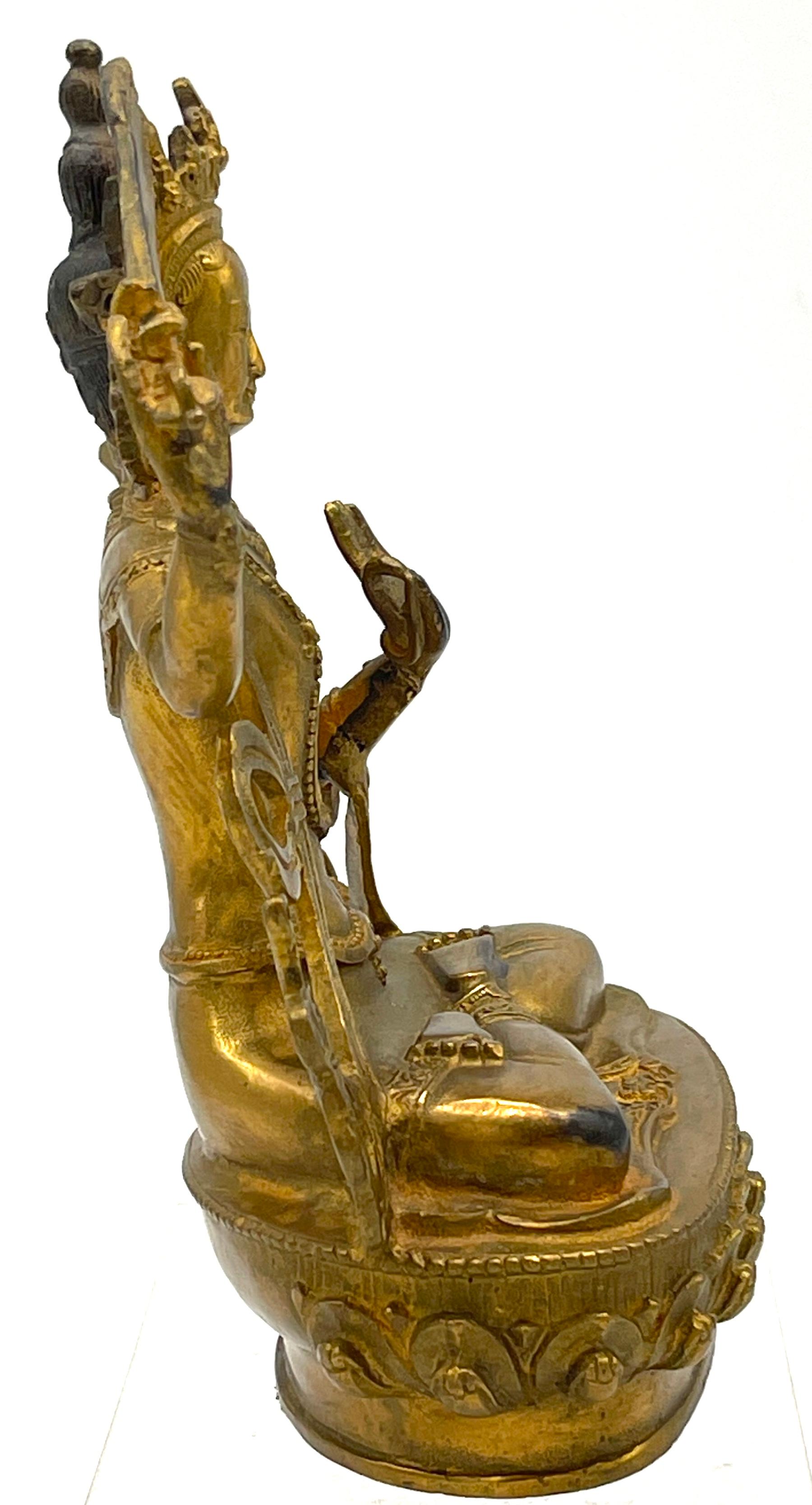19th Century Tibetan Gilt Bronze figure of the Manjushri Bodhisattva For Sale 3