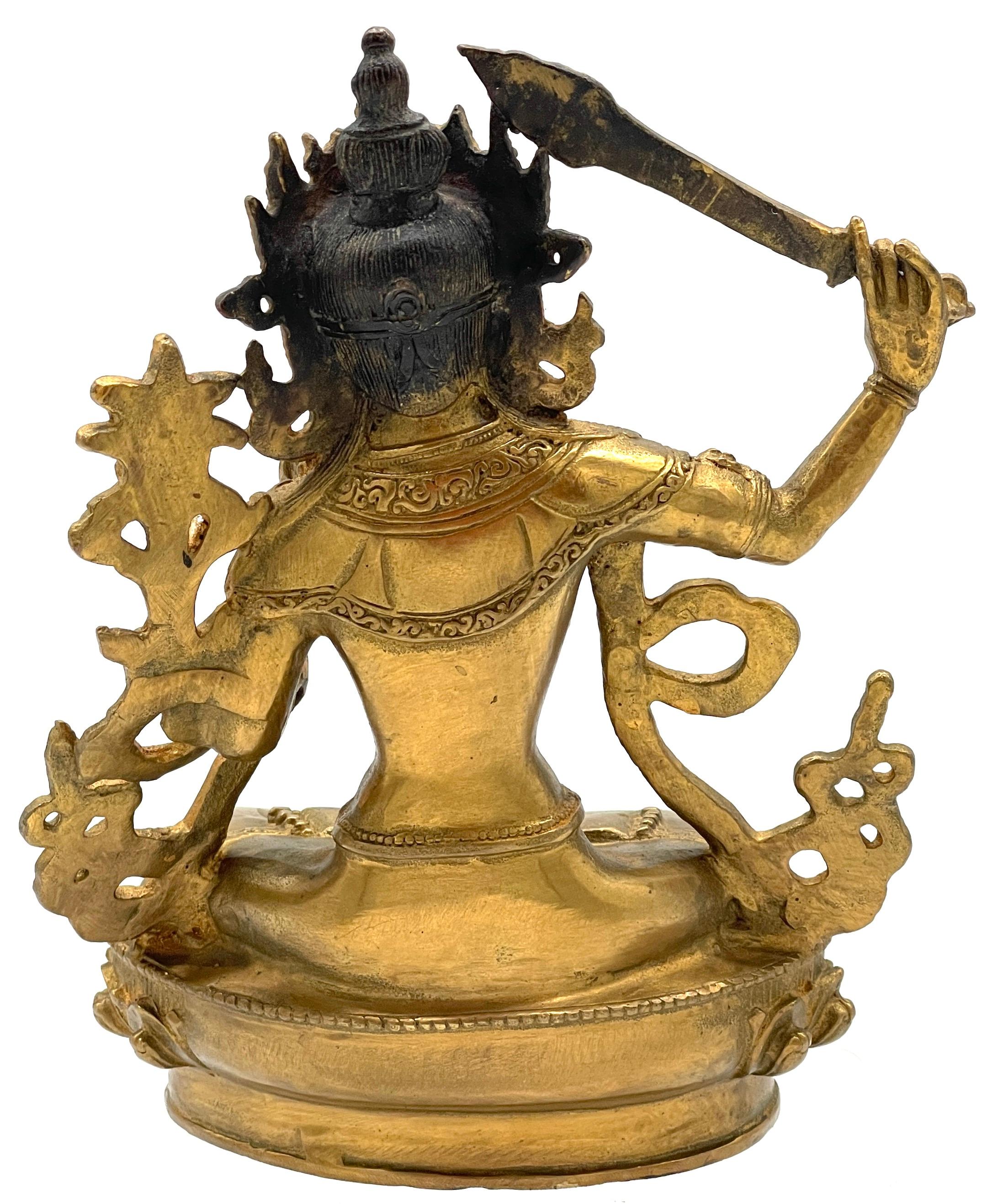 19th Century Tibetan Gilt Bronze figure of the Manjushri Bodhisattva For Sale 4