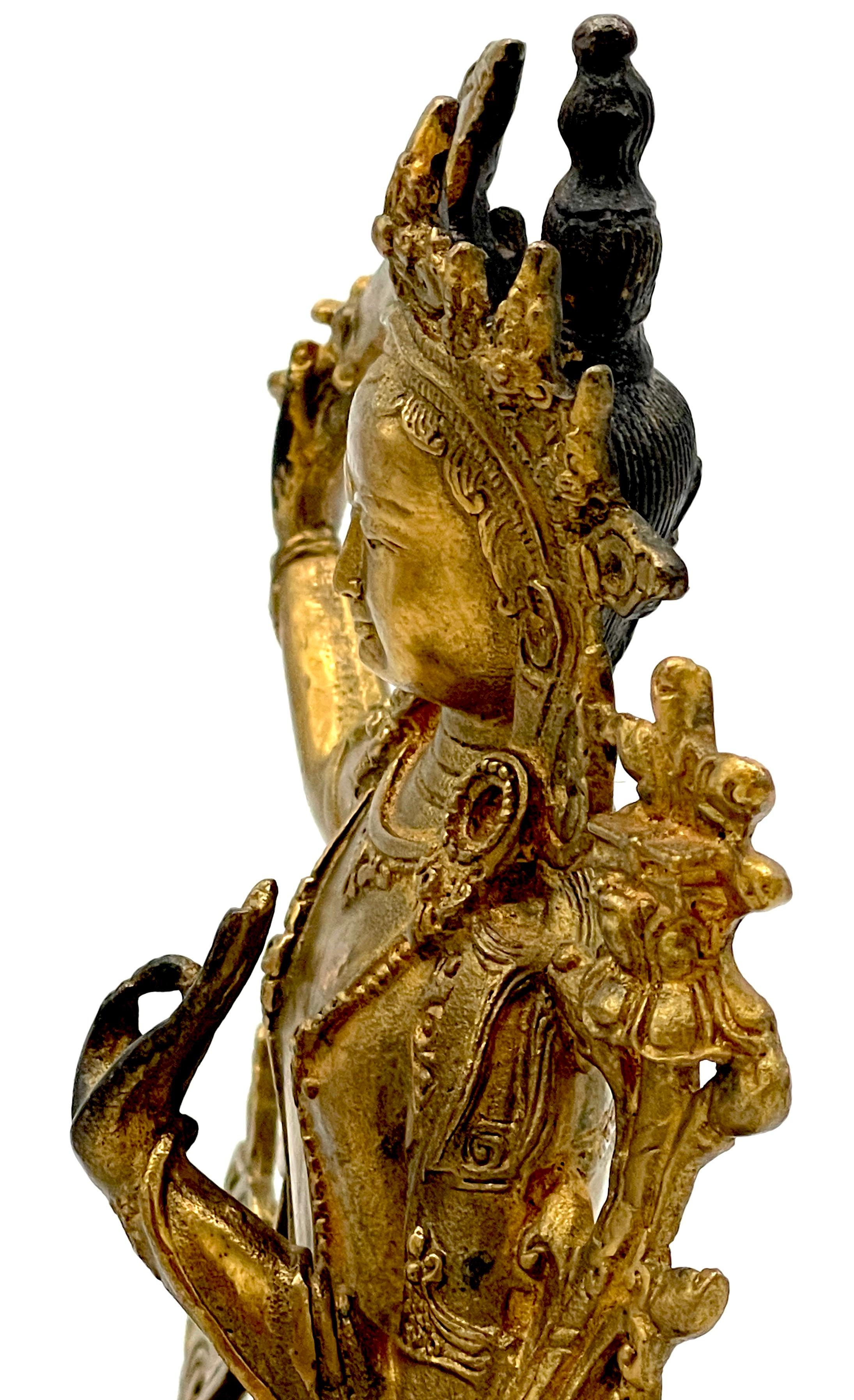 19th Century Tibetan Gilt Bronze figure of the Manjushri Bodhisattva For Sale 6