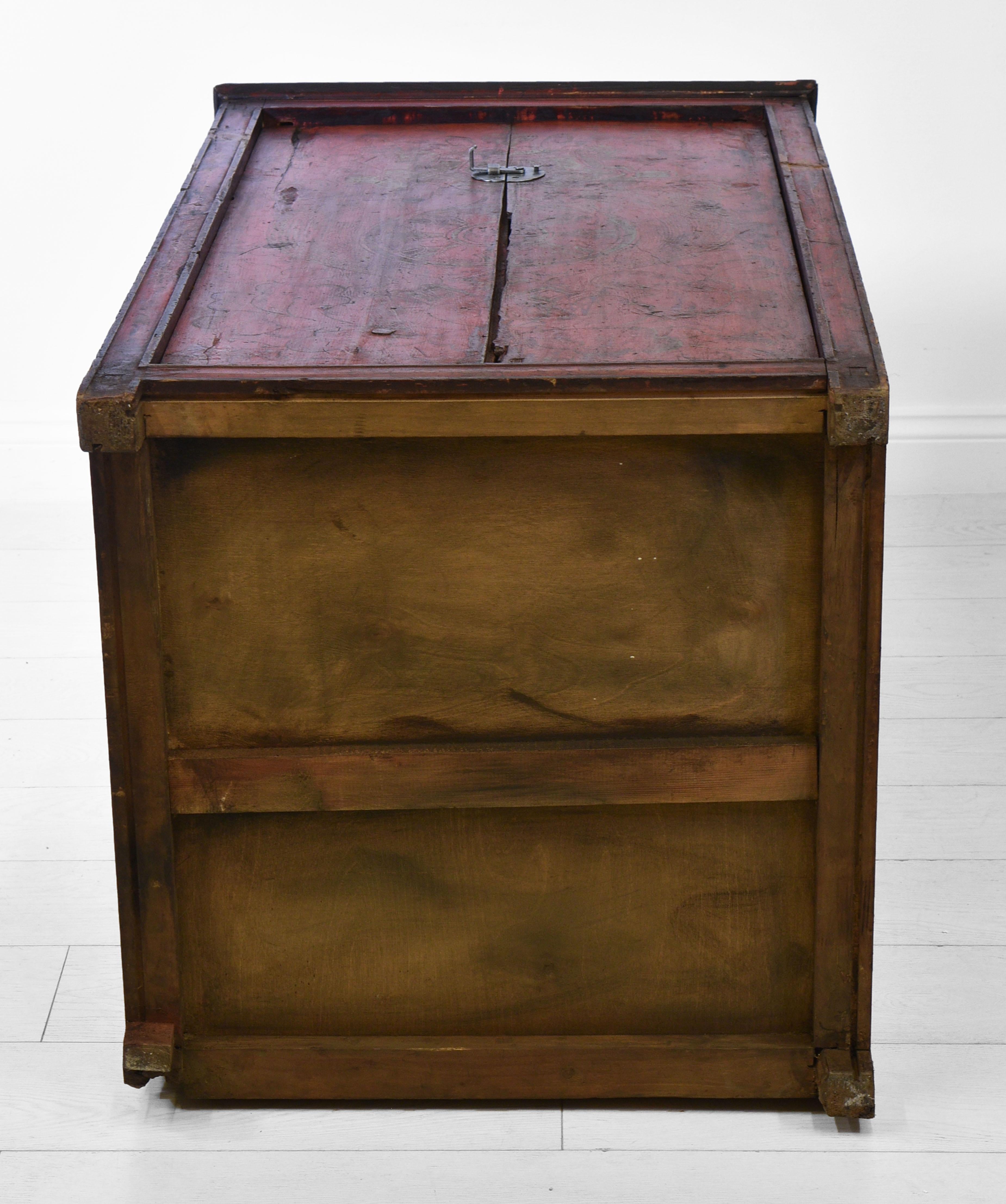 19th Century Tibetan Painted Red Cupboard Cabinet For Sale 7
