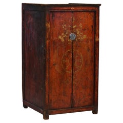 Antique 19th Century Tibetan Painted Red Cupboard Cabinet