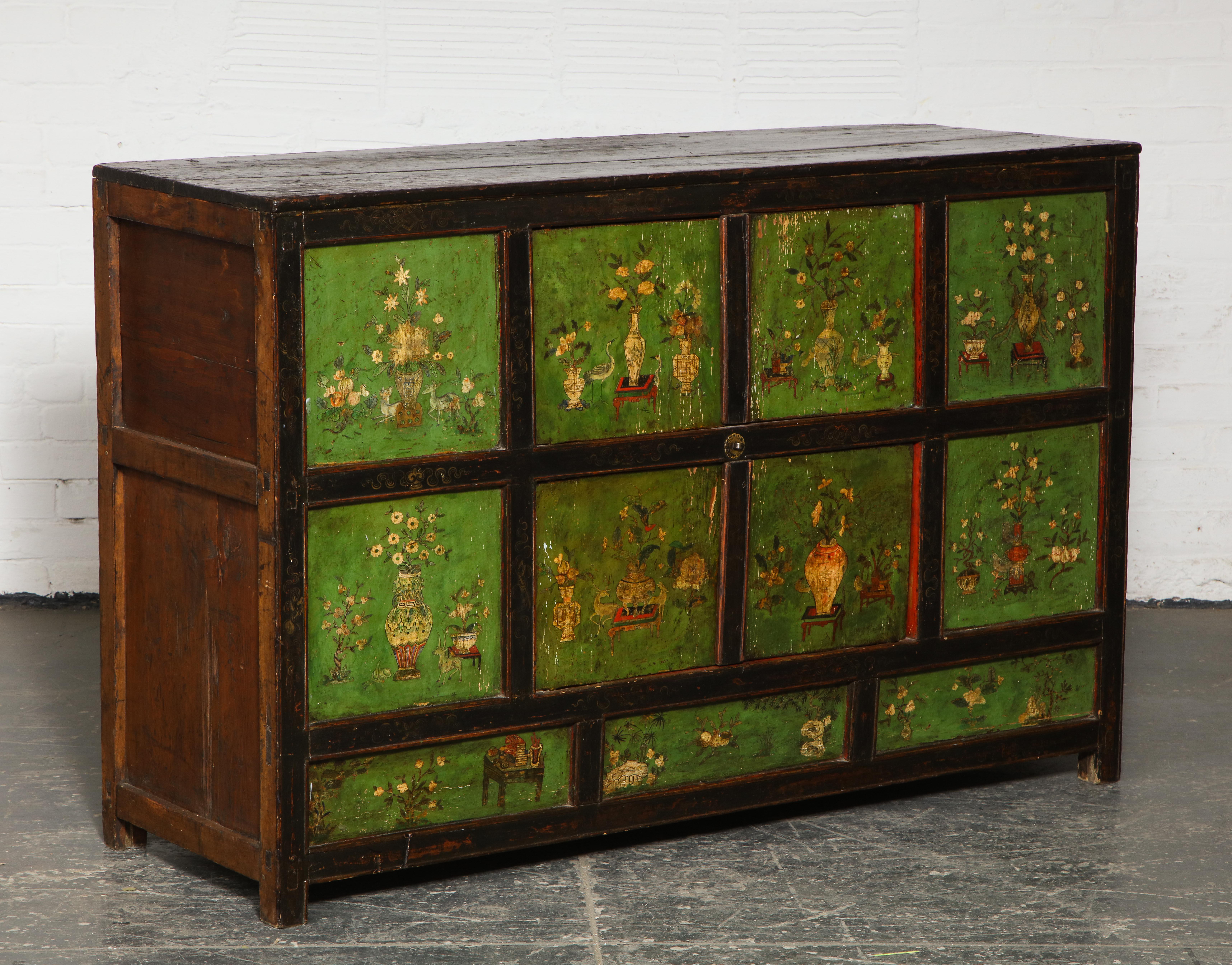 19th Century Tibetan Polychrome and Green-Painted Cabinet 8