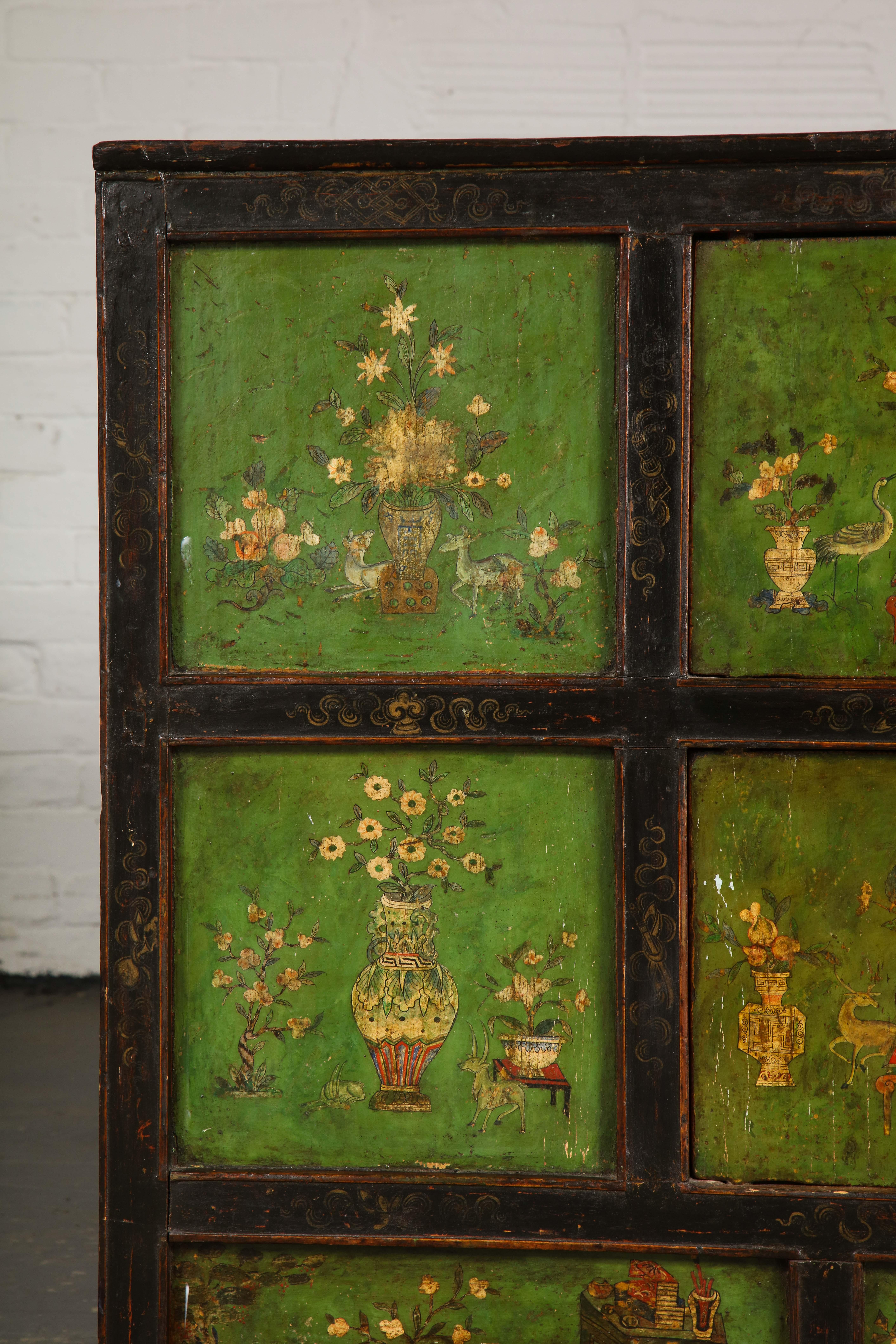 19th Century Tibetan Polychrome and Green-Painted Cabinet 1