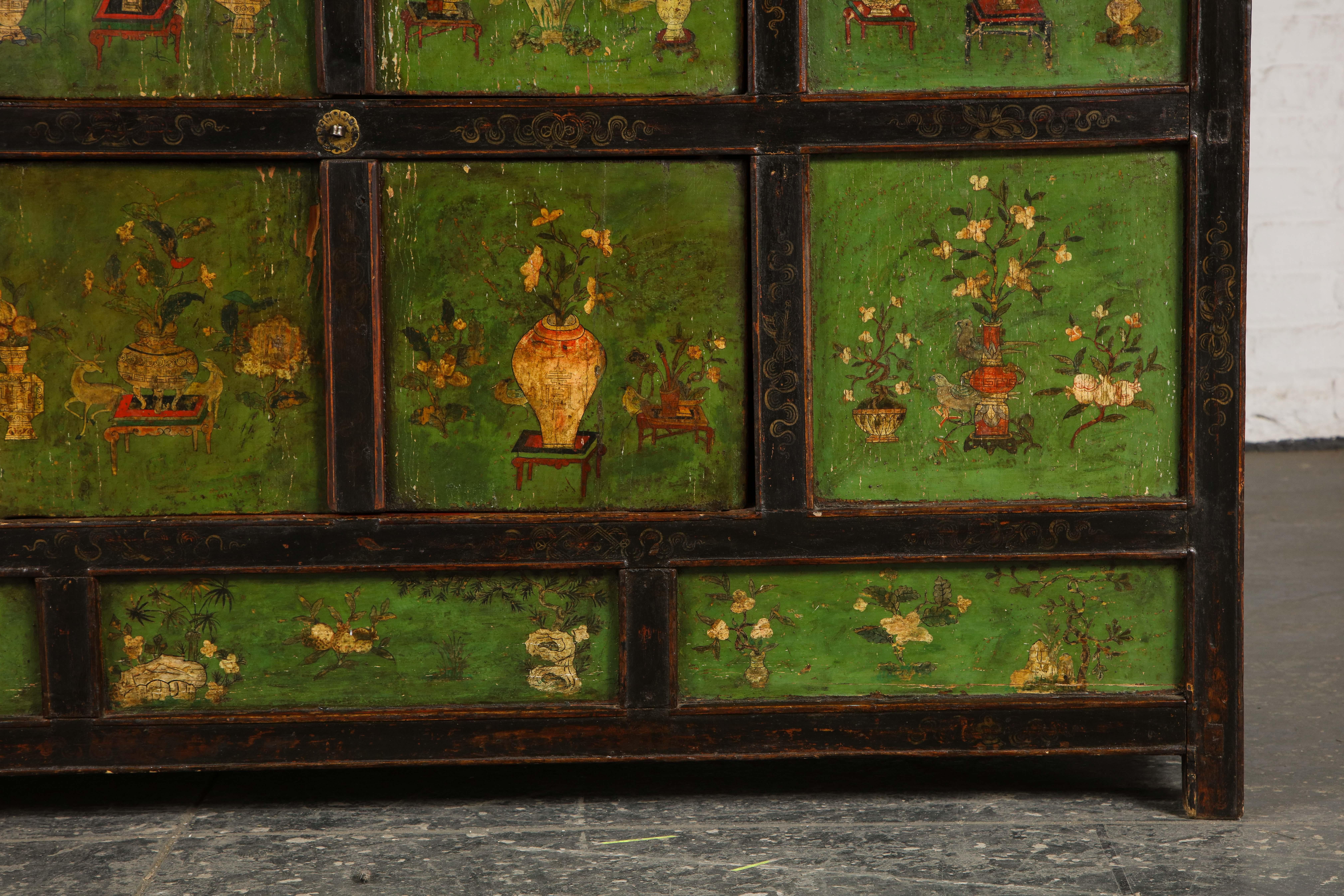 19th Century Tibetan Polychrome and Green-Painted Cabinet 2